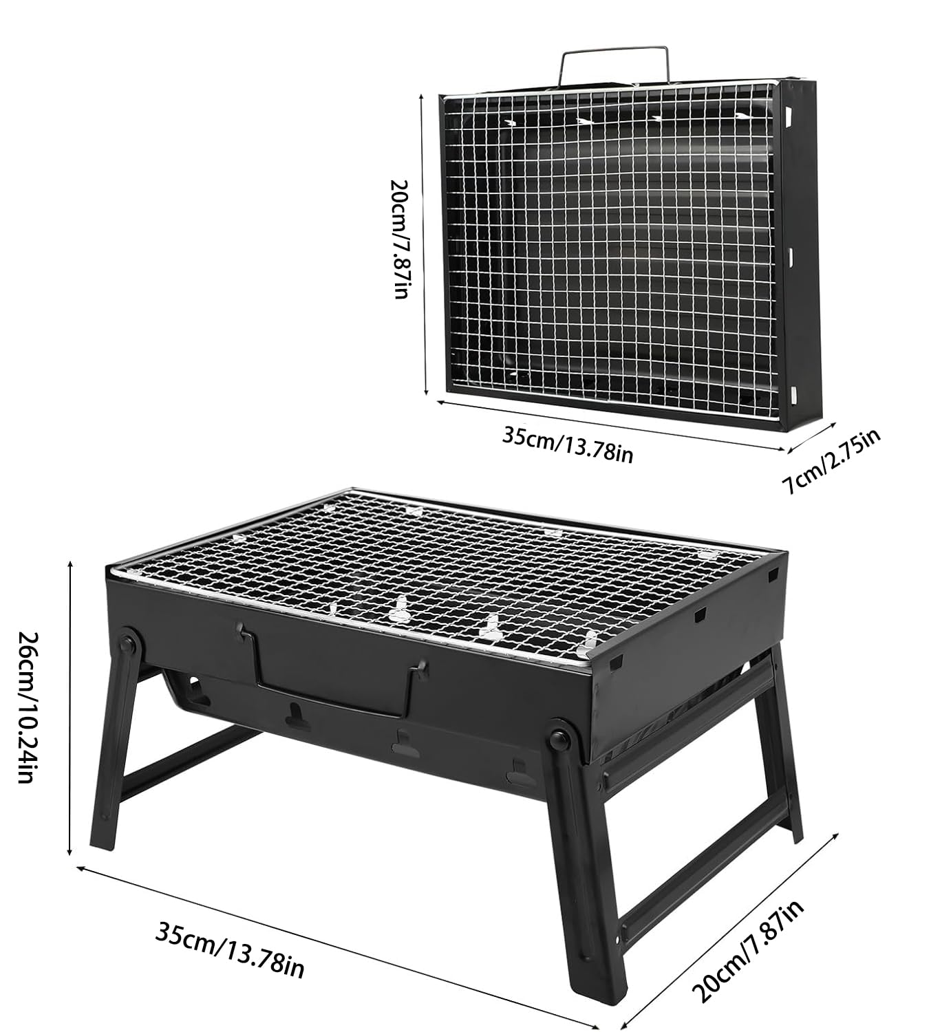Barbecue au charbon de bois portable et pliable pour bureau, plateau de table, barbecue d'extérieur – Barbecue de pique-nique, barbecue de camping, barbecue de voyage, mini barbecue pliable (35 x 26 x