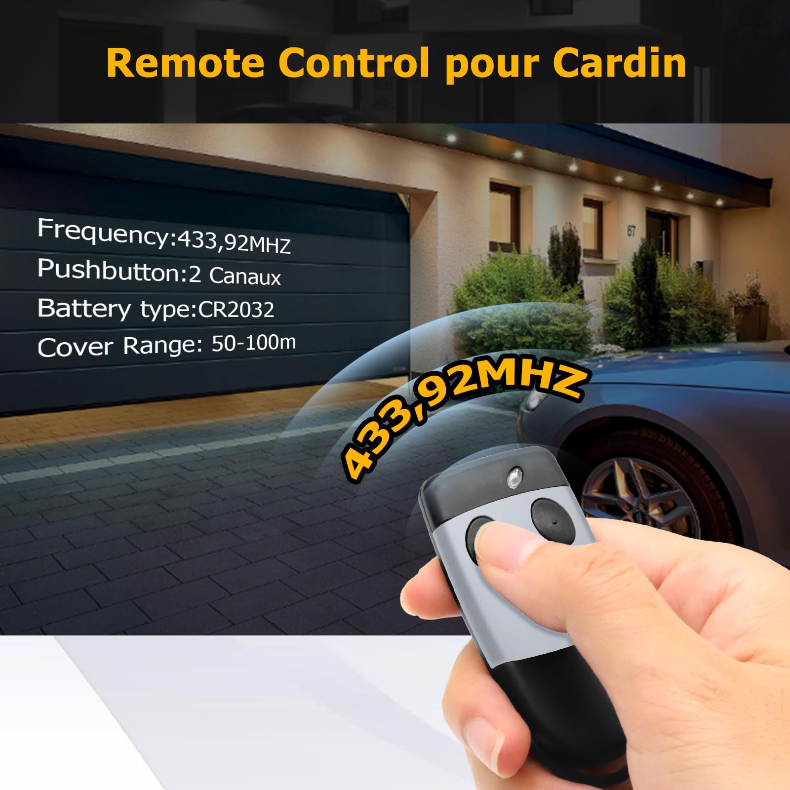 2 pezzi di ricambio per telecomando Cardin S449, telecomando 433,92 MHz, 2 canali, compatibile con Cardin S449 QZ1, QZ2