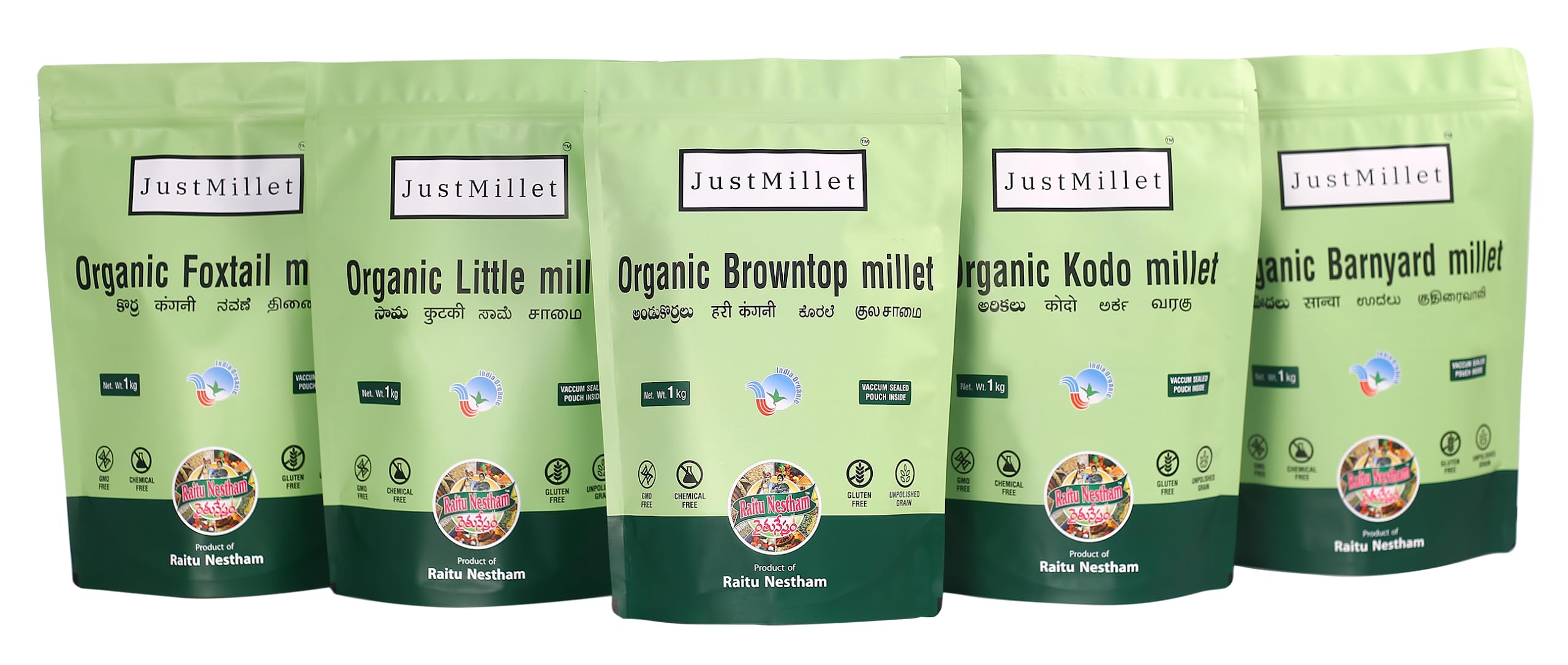 Raitu Nestham (Combo Pack of 5 millets) Foxtail Millet (1kg), Little Millet (1kg), Kodo Millet (1kg), Barnyard Millet (1kg), Browntop Millet (1kg) | Rich in Protien & High Fibre Natural Grain (5kg) (B0BMLJCZF9) Amazon Price History, Amazon Price Tracker