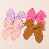 Vista 5 de Lazo de pelo de fábula amarillo oscuro de 5.5 pulgadas: pinza de pelo de algodón de lino hecha a mano para niñas - 1 unidad