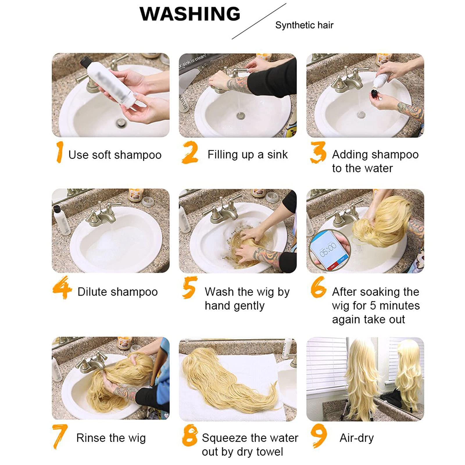 HAIRCUBE Długie Blond Peruki dla Kobiet Peruka z Włosów Syntetycznych z Grzywką