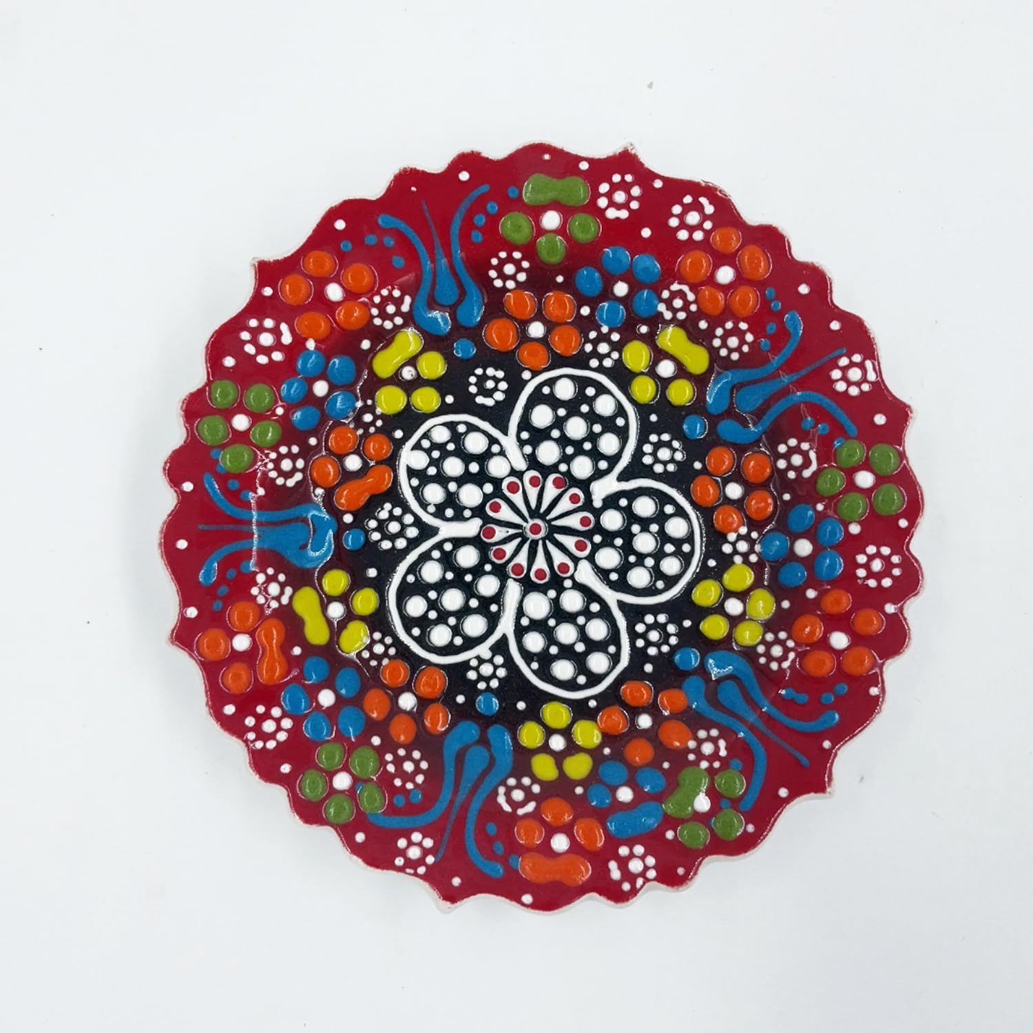 Turkceramics by Omkar Internationl Handmade Ceramic Plate for Serving, Wall Hanging - Flower Shape Turkish Plate (Multicolor, 13X13X2 cm)