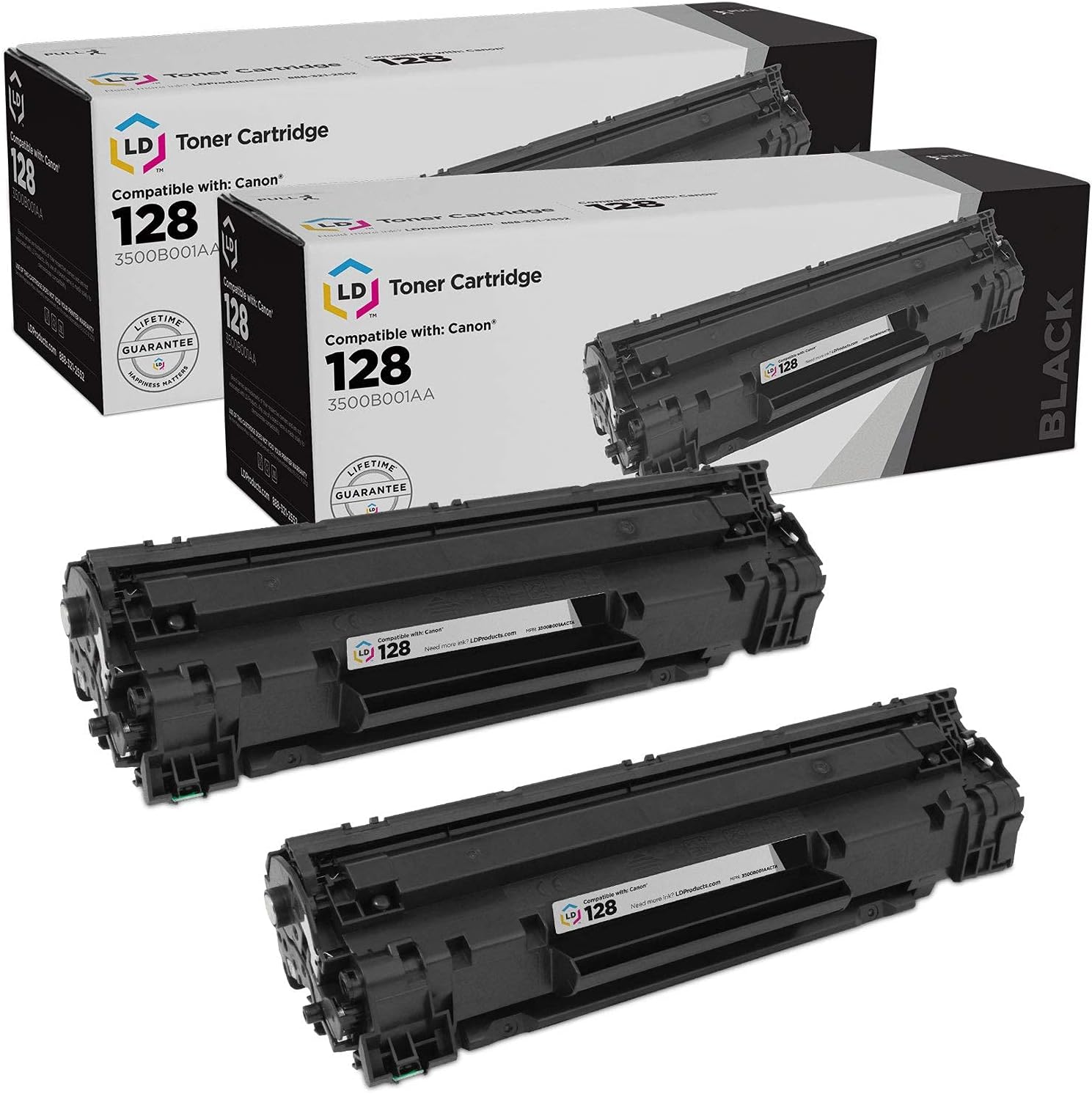 LD Compatible Toner Cartridge Replacement for Canon 128 3500B001AA (Black, 2-Pack) Compatible with FaxPhone: L100 & L190 | imageCLASS: D530, D550, MF4412, MF4420n