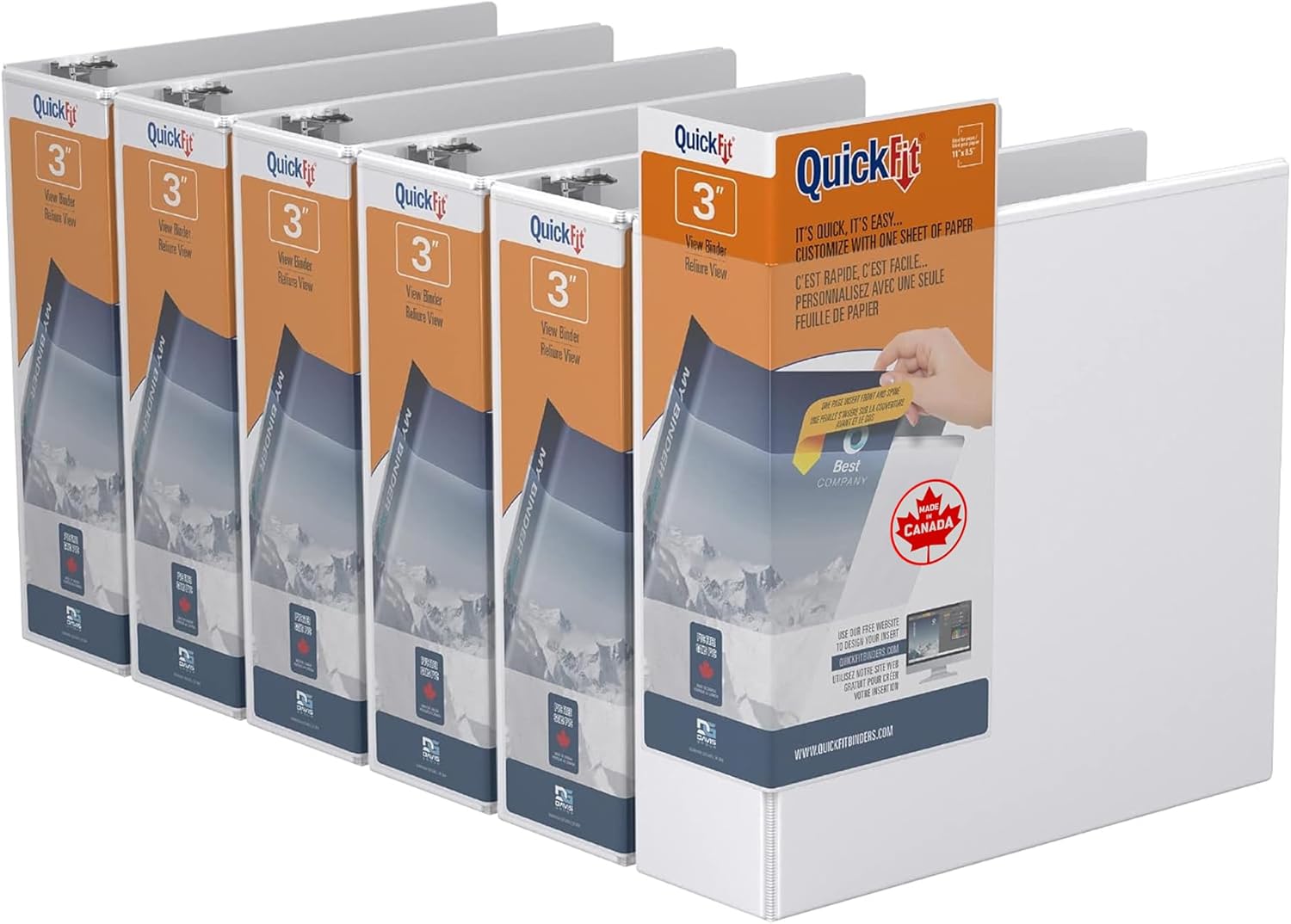 QuickFit View Binder, 3-Ring Binder for School or Office, D Ring, White, 6 Pack, 3 Inch