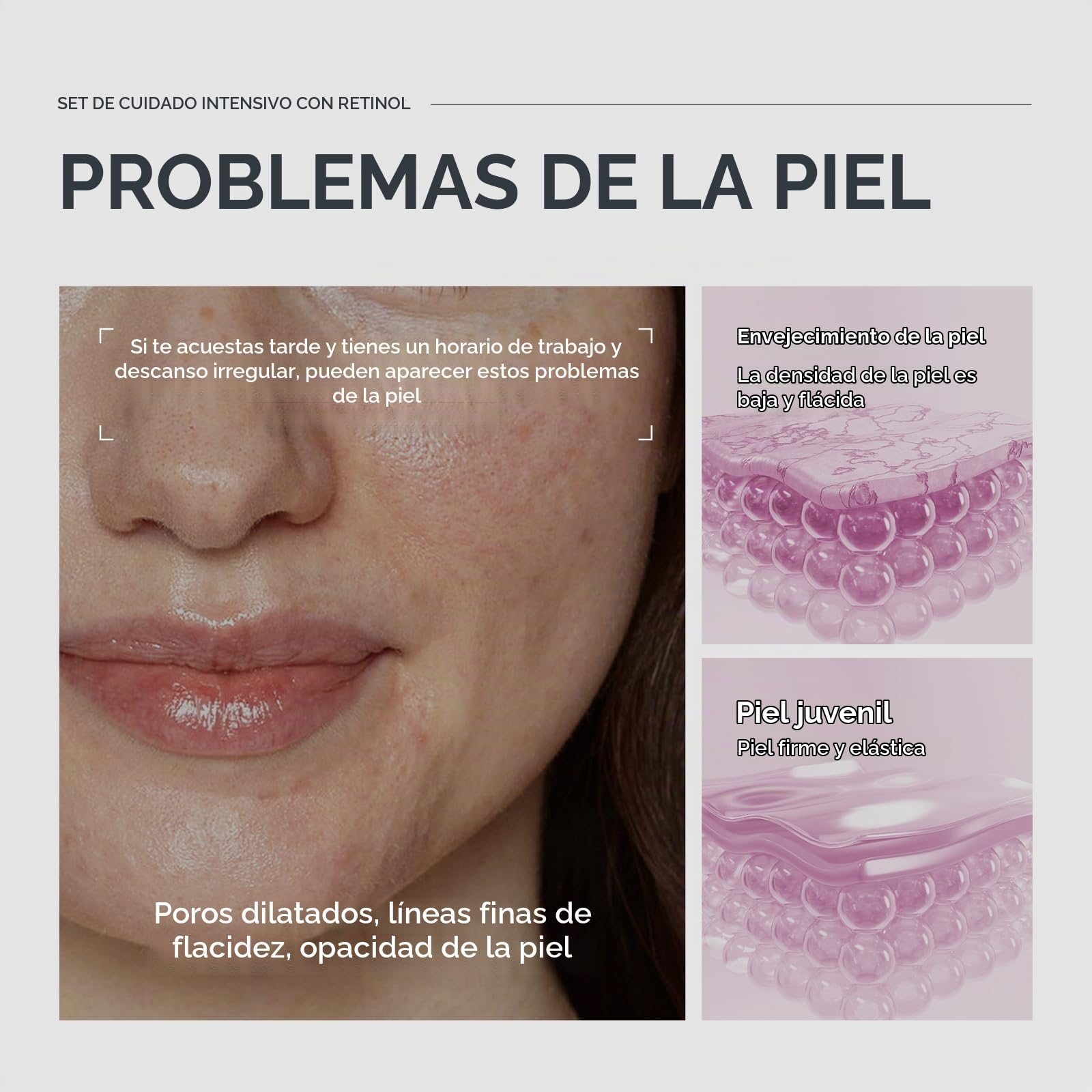 QUIYUM Kit de cuidado facial con retinol para mujer, set skincare | antiedad y antiarrugas de 5 piezas con limpiador, tónico, sérum, crema de ojos e hidratante
