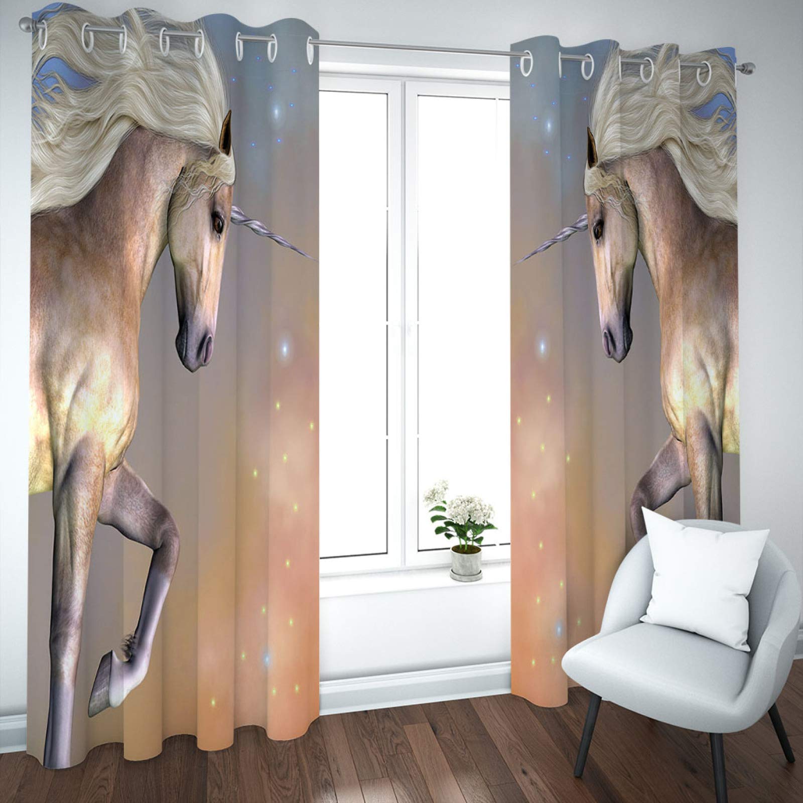 Cortinas Opacas para Salon Moderno - Cortinas Termicas Aislantes con Ollaos - Dormitorio Cocina Decoracion - 3D Cielo Estrellado Estampado Animal Caballo, 2 Piezas 280 X 260 Cm（An X Al）