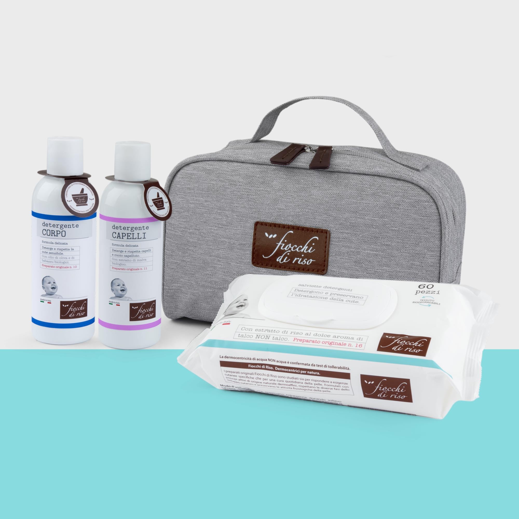 Fiocchi di Riso - BEAUTY BAGNETTO DELICATO - Kit neonato specifico per la detersione delicata fin dalla nascita: Detergente Corpo, Detergente Capelli e salviette Acqua NON Acqua. Nuovo beauty