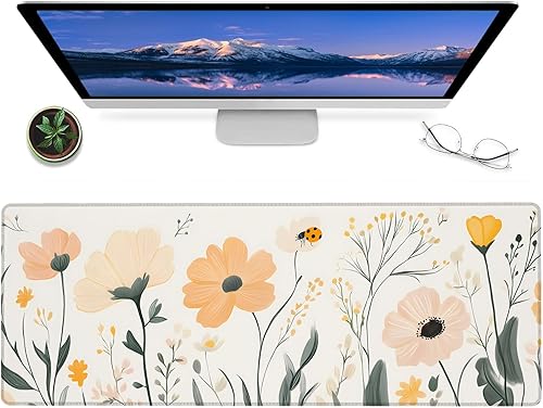 Miniatura 8 de Alfombrilla de mouse para juegos de rosa vintage pastel, alfombrilla de escritorio de goma antideslizante de 12 x 31.5 pulgadas con diseño floral