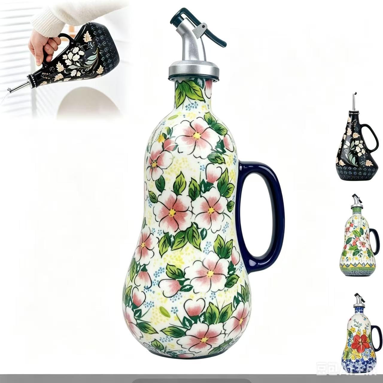 Botella dispensadora de aceite de oliva, boquilla antigoteo, dispensador de aceite y vinagre de cerámica para cocina, ideal para salsas y aceites
