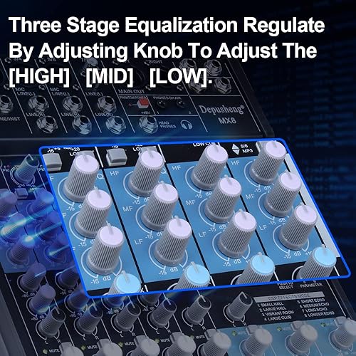 Miniatura 3 de Mezclador de audio profesional, consola de tablero de sonido, controlador de DJ de 8 canales, mezclador de sonido con efecto 8-DSP, interfaz