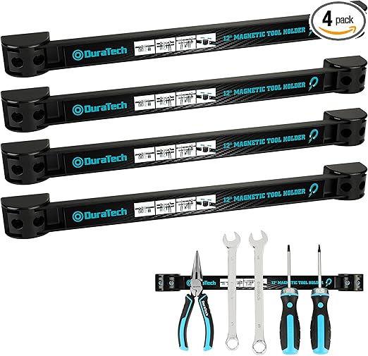 DURATECH 4 Pack 12" Magnetic Tool Holder Strip, Heavy Duty Magnetic Tool Bar, Magnetic Space Saving Tool Organizer with Mounting Screws for Garage, Workshop, Kitchen