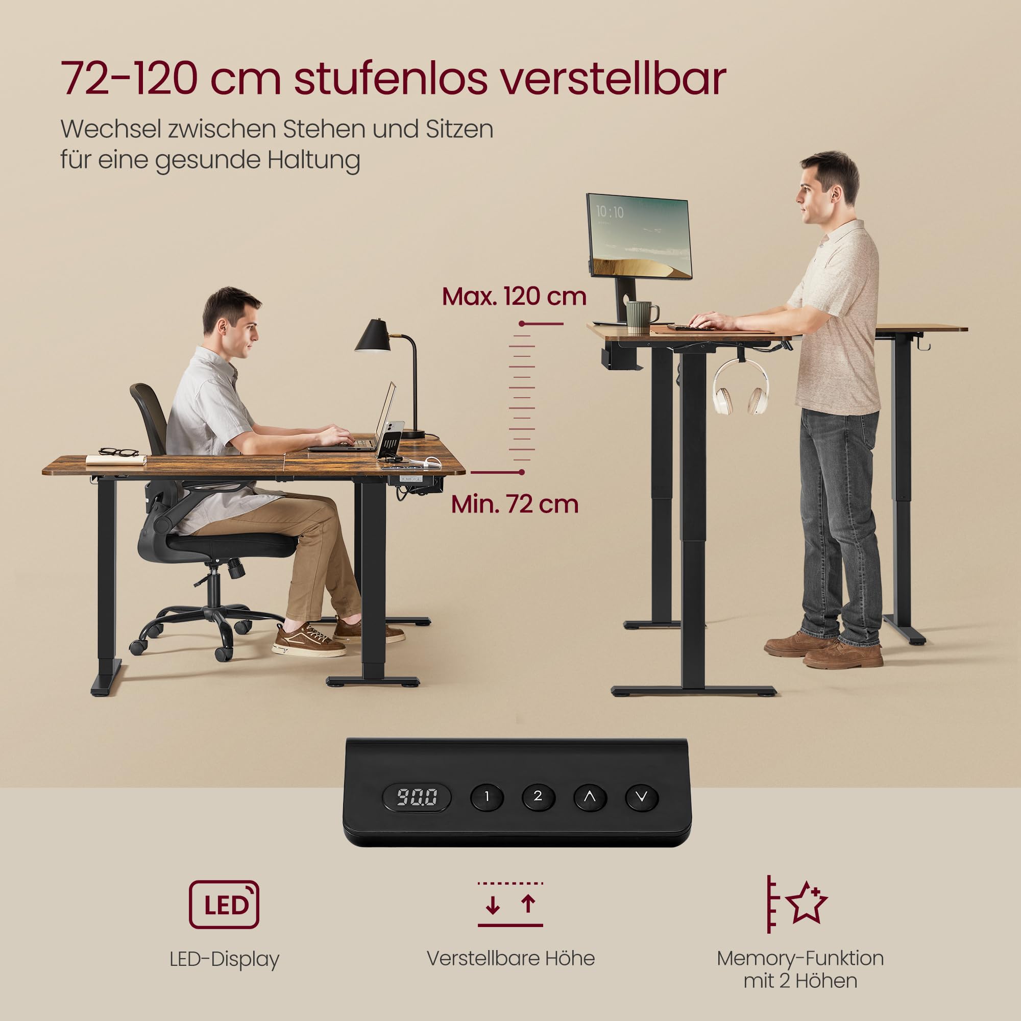 Vasagle Höhenverstellbarer Schreibtisch elektrisch – Bild 4