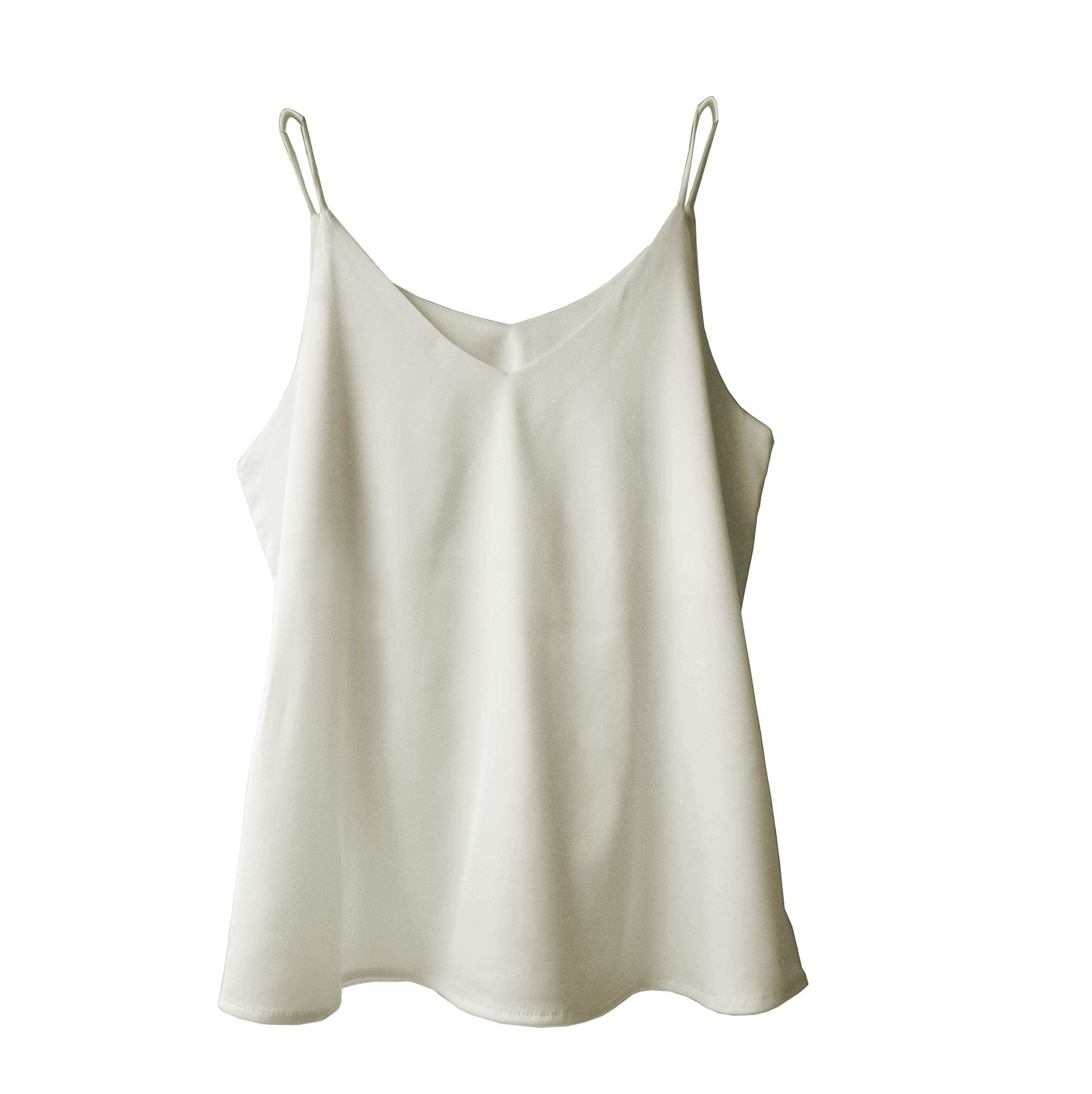 Wantschun Womens Silk Satin Camisole Cami Vest Top T-Shirt Blouse Tank Shirt V-Neck Spaghetti Strap XS Khaki