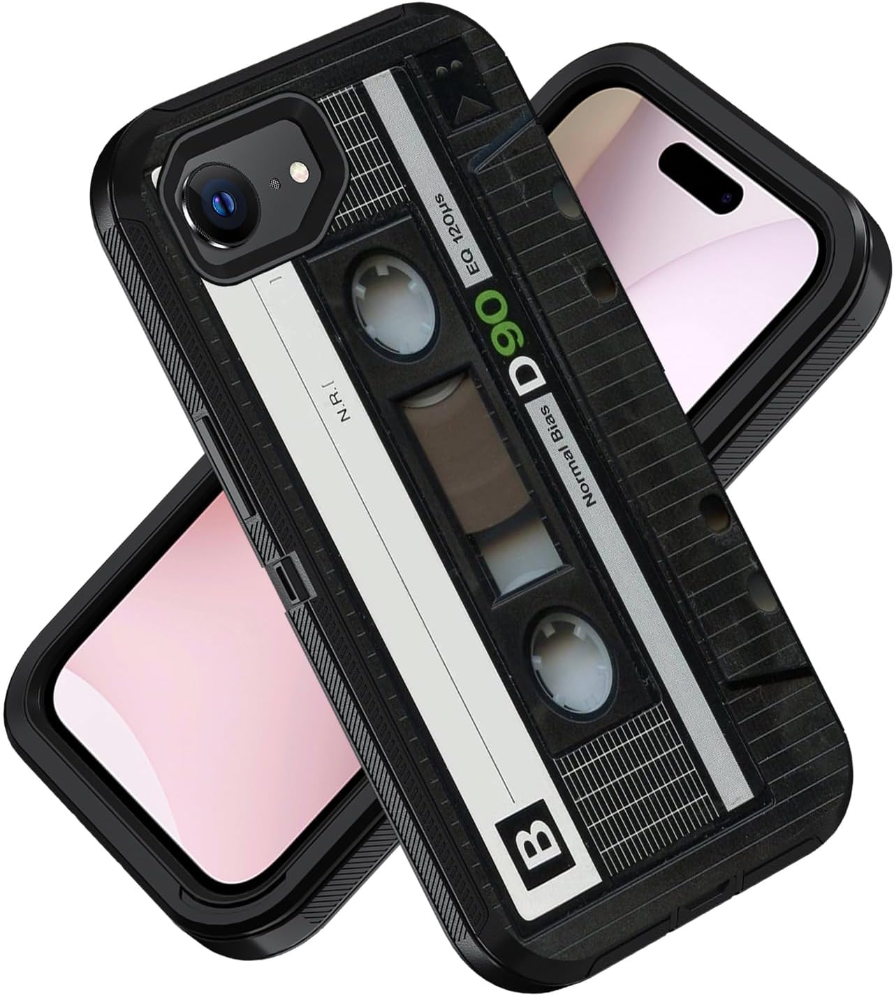 Designed for iPhone 16e Case, Military Grade Heavy Duty 3-Layer Shockproof Drop Phone Protective Cover for iPhone 16e (2025) 6.1 inch, Vintage Music Cassette