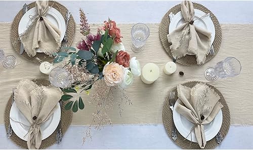 Miniatura 2 de EHLDekol Juego de 4 servilletas de tela hechas a mano, 100% algodón, con flecos, servilletas delicadas lavables, para cenas, bodas y fiestas (18 x