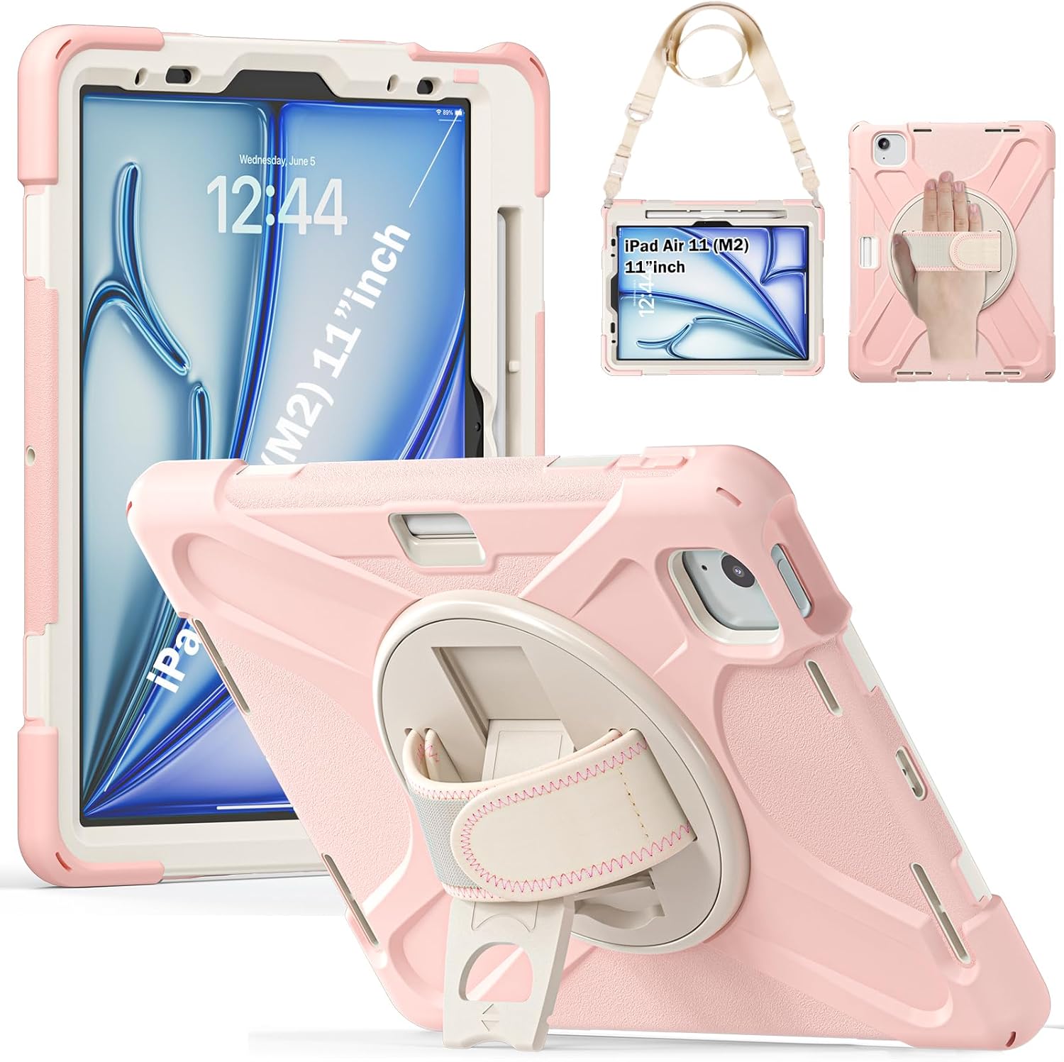Case for iPad Air11 inch Generation 2024 2025 Air 4th 5th 10.9 inch,with Rotating Stand/Hand Shoulder Strap/Pencil Holder,Sturdy Heavy Duty Full Body Shockproof Protective Cover for ipad pro 11"
