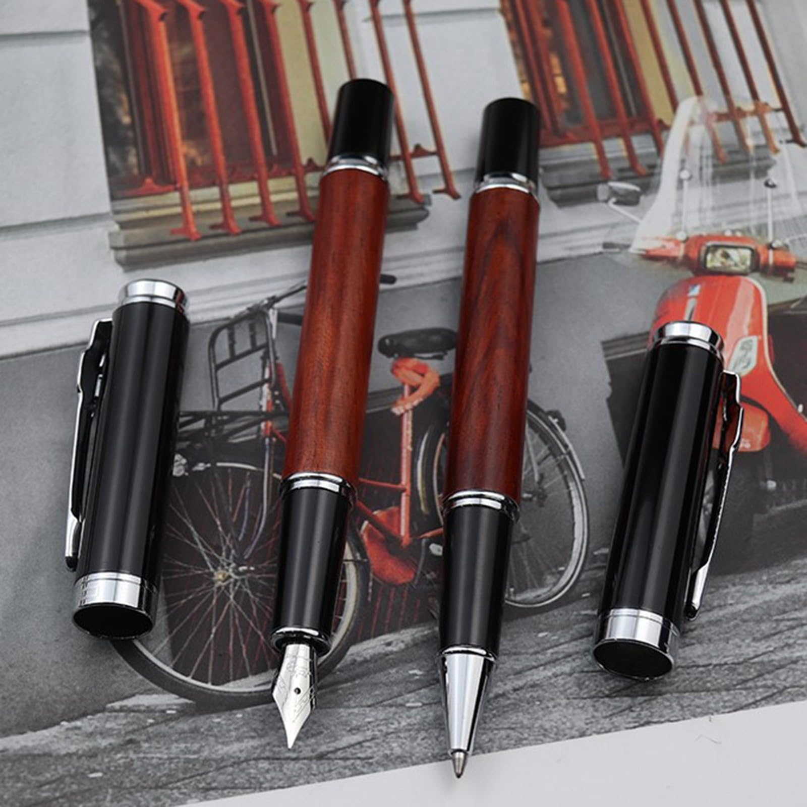 Wood Pen Vintage Wood Barrel Pen Smooth Writing Students Practice Hard Pen Calligraphy Fine Ballpoint Pens Retractable Black — view 7