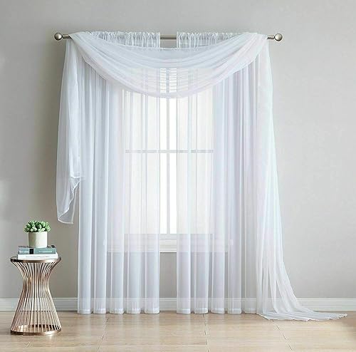 Empire Home 84 "Voil Sheer Window Cortina Panel Cortinas de Color Sólido (blanco)