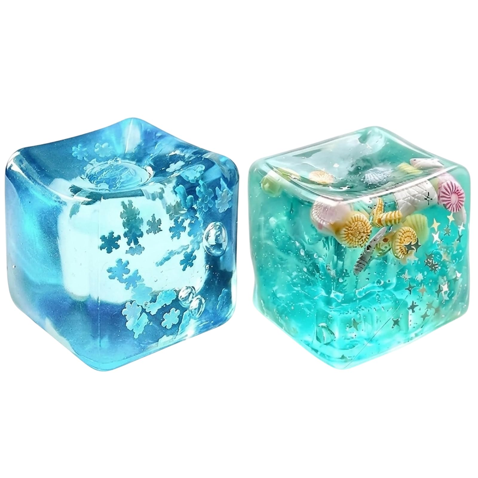 PRVCFZ 2PCS Ice Cube Squishy, Slow Rising Squishies, Ocean Shells Inside Slow Rise Squishy Cube, Suitable for Office Use, Travel Companions and Quick Rest