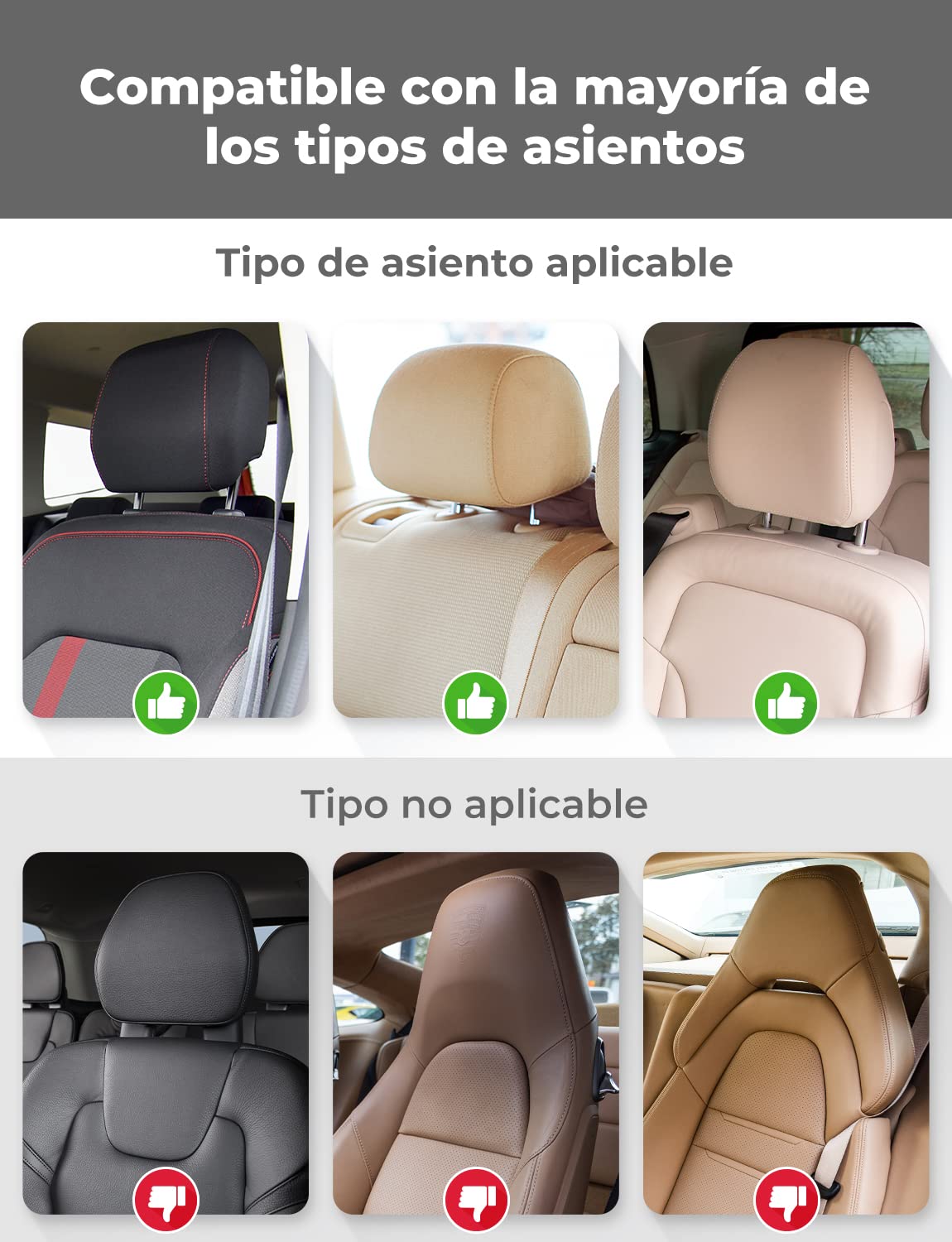 Oasser Reposacabezas Coche Reposacabezas Coche Niño 360 Grados Ajustable de Cuero Transpirable Apoya Cabeza Coche para Adultos Niño Negro — view 7