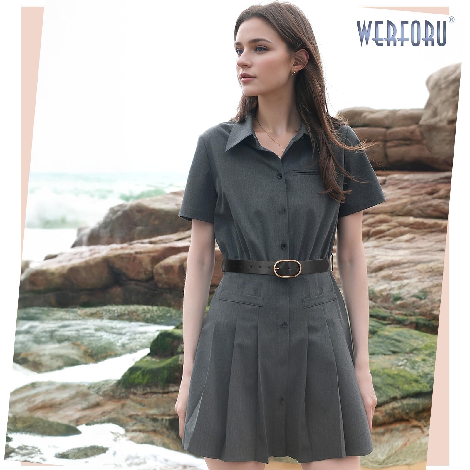 WERFORU Lot de 3 Ceintures en Cuir pour Femmes Ceinture Femme à la Mode avec Boucle Dorée pour Jeans, Pantalons et Robe,Noir/Marron/Café