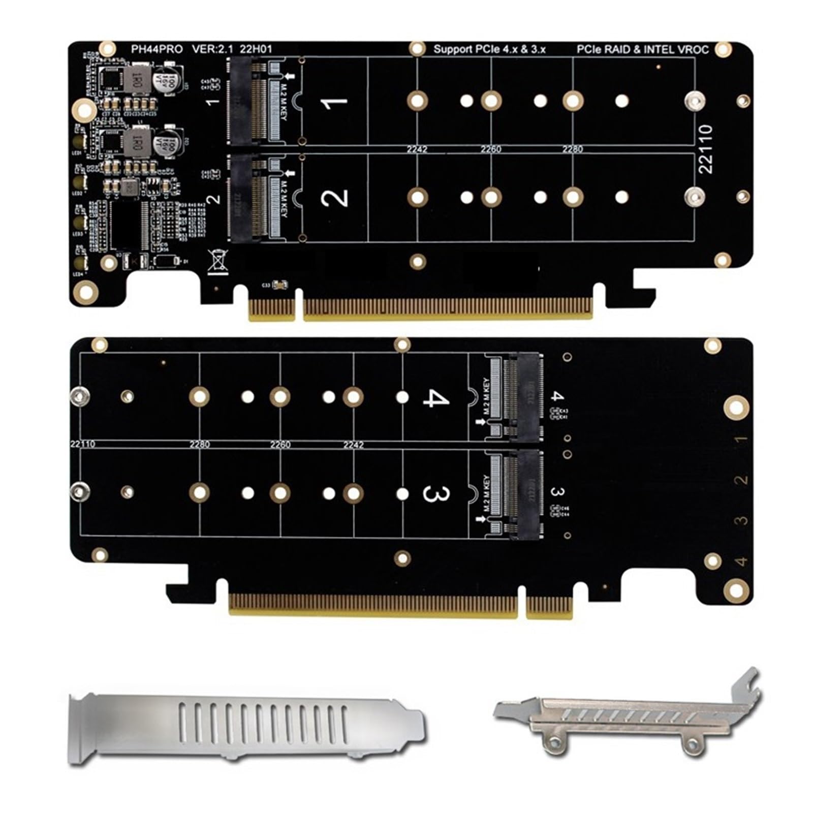 4Port M.2 NVME to PCI Express X16 4.0 Bifurcation Controller M KEY NVME PCIE Split Card for 2230 2242 2260 2280 NVME M2 SSD