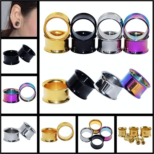 Miniatura 7 de Qmcandy 18 piezas u 8 piezas de 8g-58 pulgadas túneles de oreja de piedra orgánica y acero inoxidable mezclados, plugs para estirar, piercing