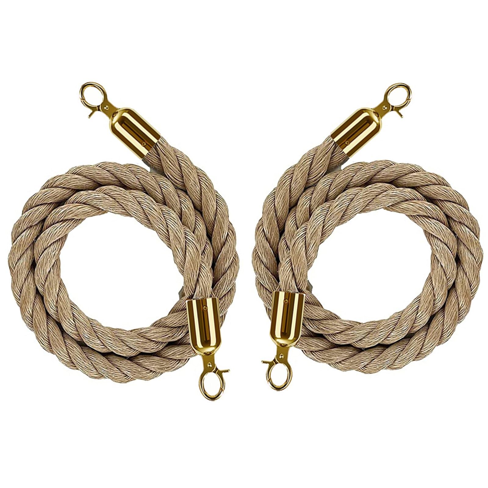 KLGFBDC Crowd Control Stanchion Rope - 2-Pack Hemp Rope - Event Barrier for 2 to 13 Feet - Safety Queue Line for Events Parties and Venues