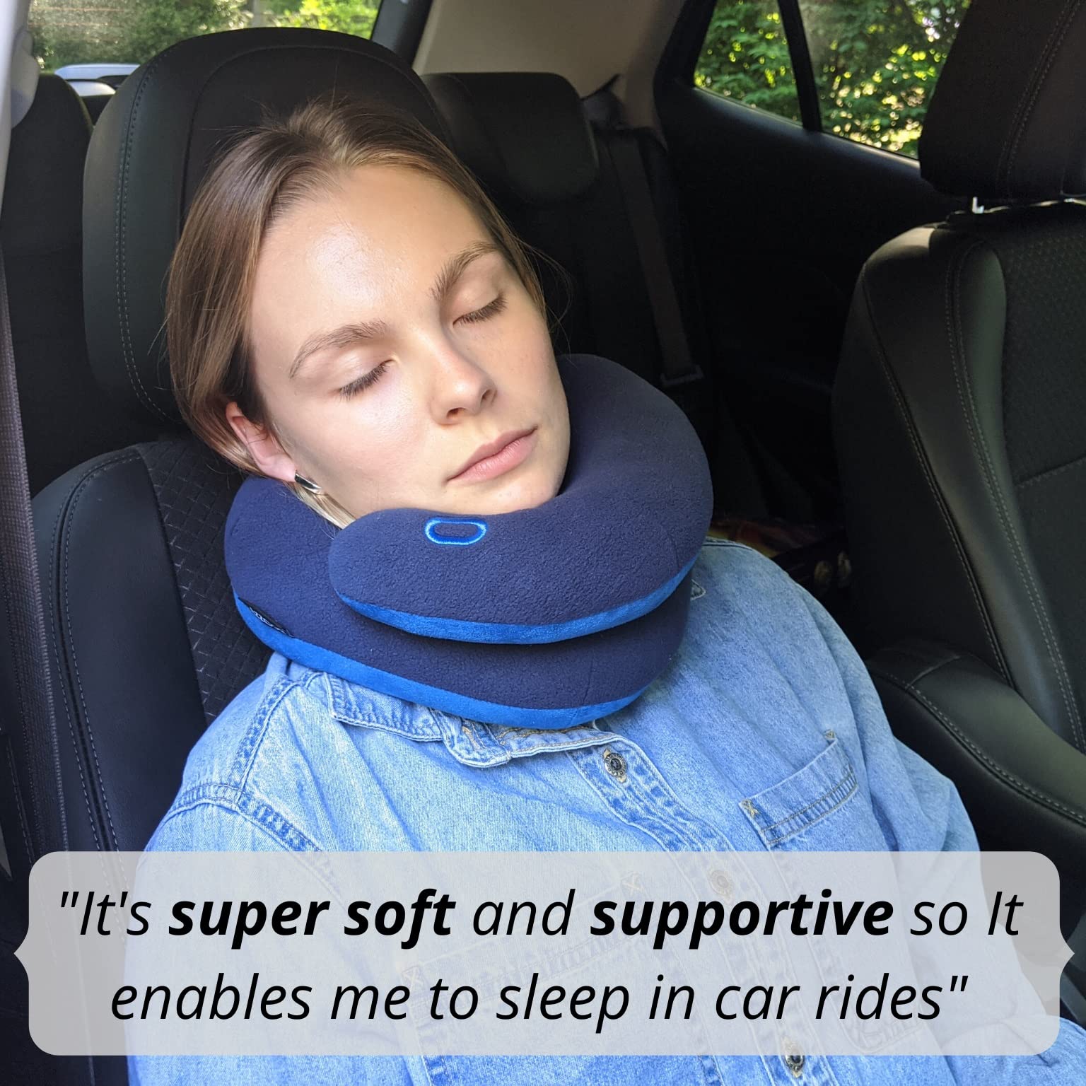 BCOZZY Neck Pillow for Travel Provides Double Support to The Head, Neck, and Chin in Any Sleeping Position on Flights, Car, and at Home, Comfortable Airplane Travel Pillow, Large, Navy