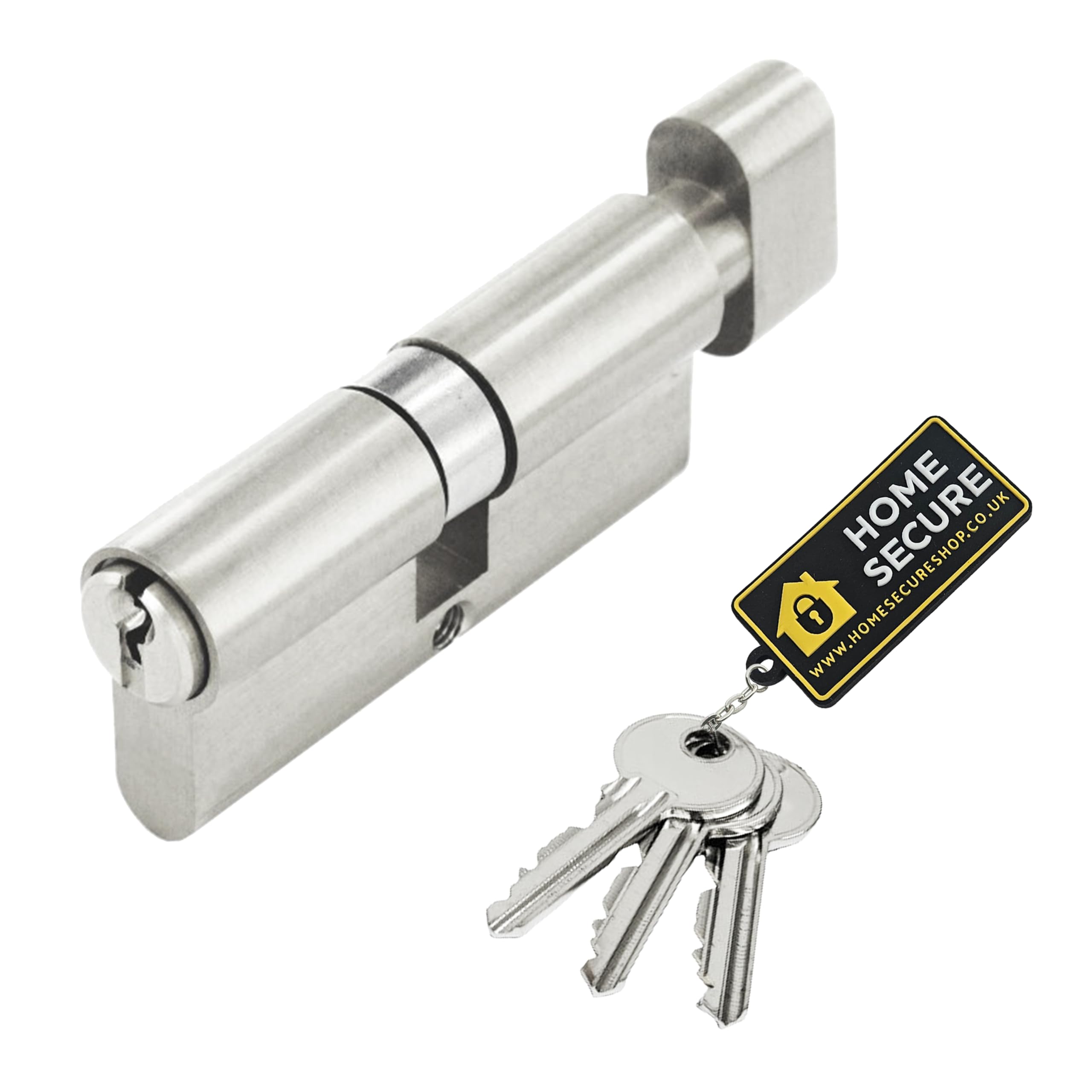 Home Secure™ Thumb Turn Euro Cylinder Door Lock UPVC Door Lock, Euro Lock Cylinder Lock Barrel for Internal & External PVC Wooden Composite Doors (Nickel, 40/40)