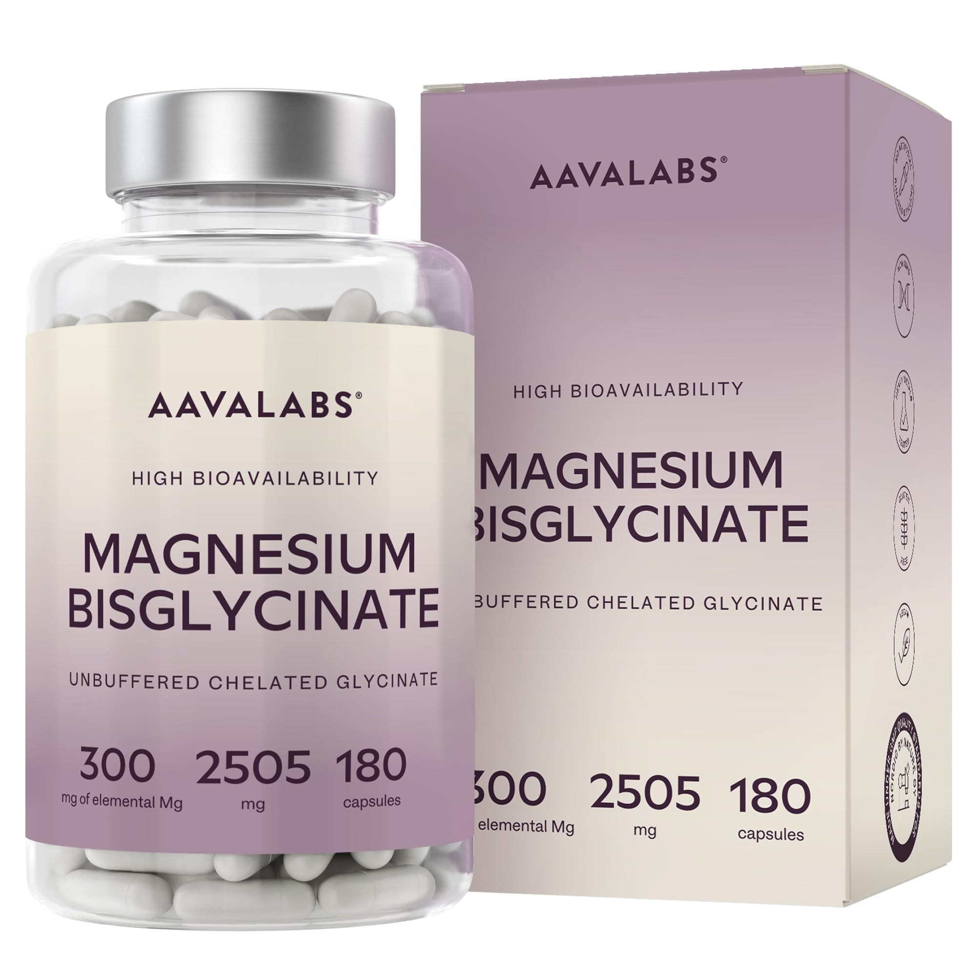 Chelatowany glicynian magnezu 2505 mg w dziennej dawce (300 mg magnezu elementarnego) - Wysoka dawka niebuforowanego magnezu - Suplement dla kobiet i mężczyzn - 180 wegańskich kapsułek