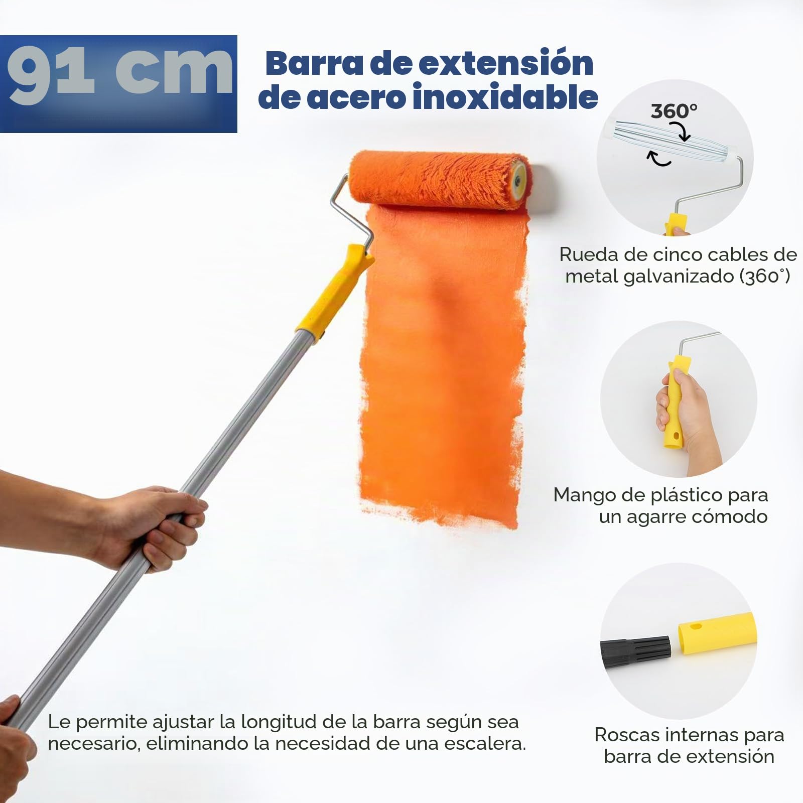 12 Piezas Kit Rodillo Para Pintar Paredes Multifunción, con 3 Barra Telescópica, Bandeja, Rodillos, Marco de Rodillo, Mezclador, Espátula, Brocha Pintura para Pintar Renovar Paredes y Techos