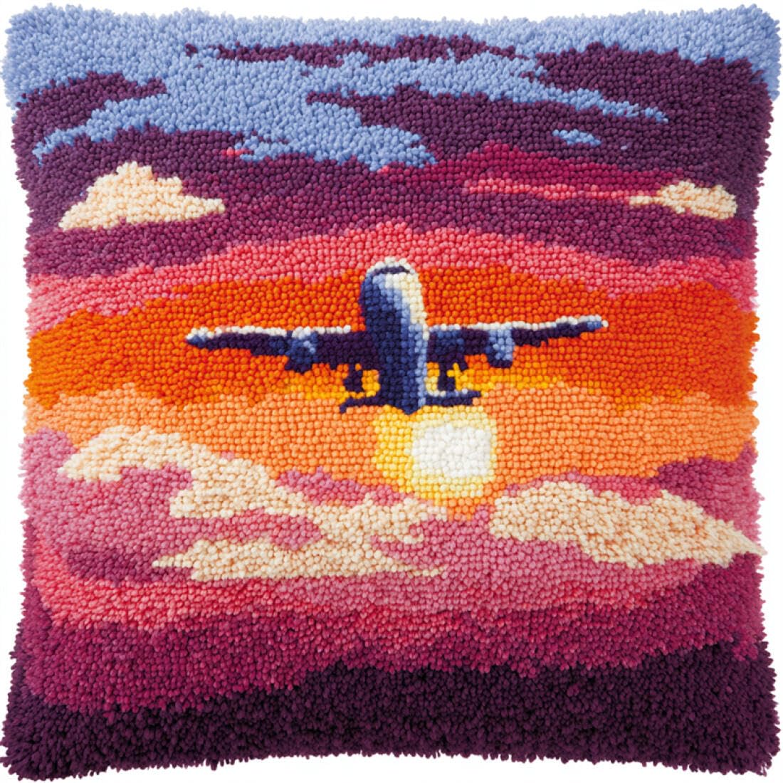 Kitquiver DIY Latch Hook Kit Cartoon Airplane DIY Latch Hook Kit Cushion Home Decor Embroidered Pillow Kits,Beginner Adult Embroidery Set 17x17In