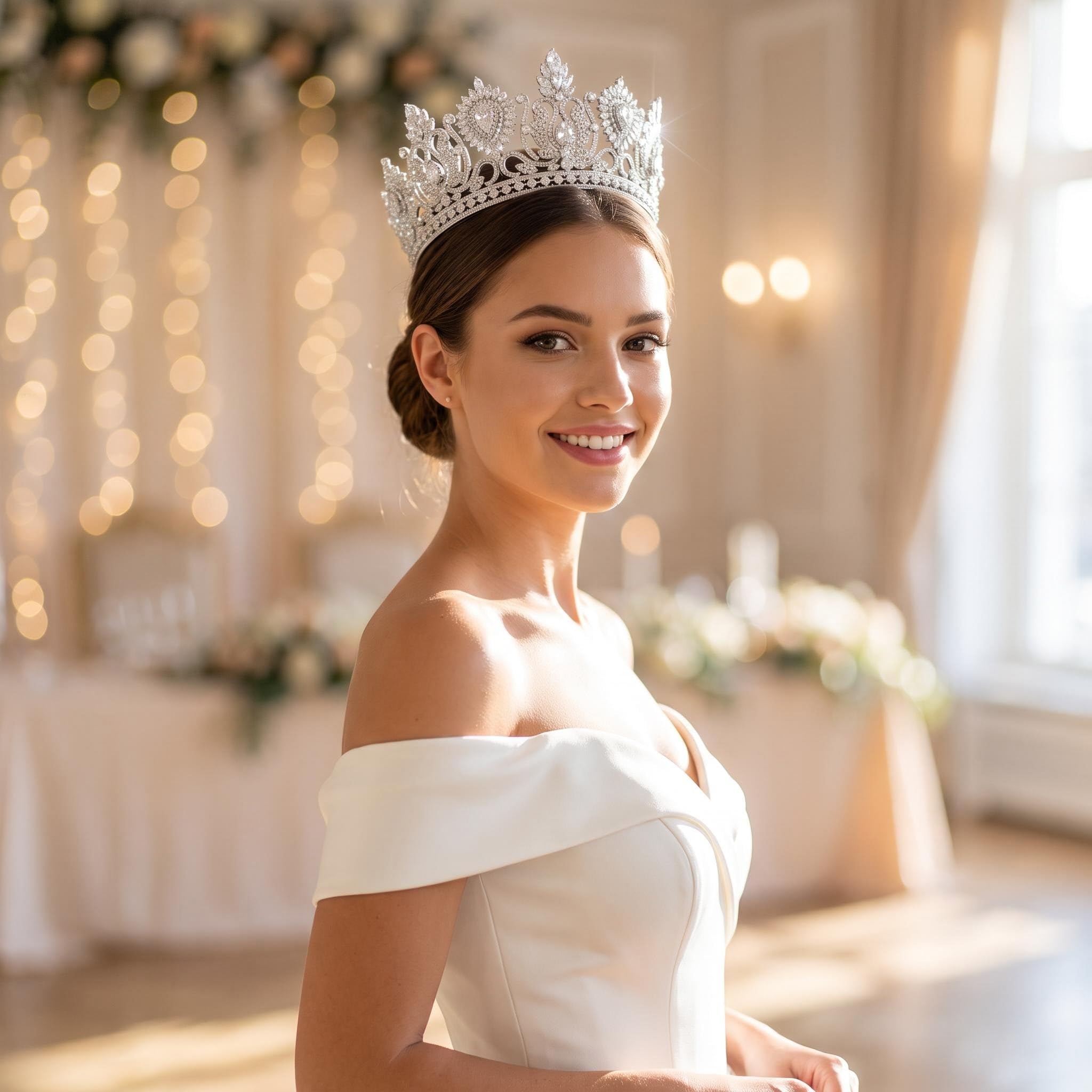 QXMYOO Tiaras y coronas grandes de lujo para boda, corona de concurso de concurso de concurso, tiara alta para novia, plata, oro, flor de sol, circonita cúbica, cumpleaños, graduación, fiesta, tocado