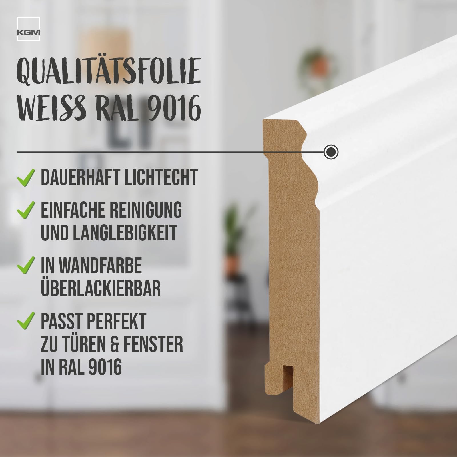 KGM Listwa Przypodłogowa Berliner Profil Altberliński – Listwa Berliner – Biała Folia MDF Listwa Podłogowa – Wymiary: 2400 x 19 x 60 mm – 10 Sztuk