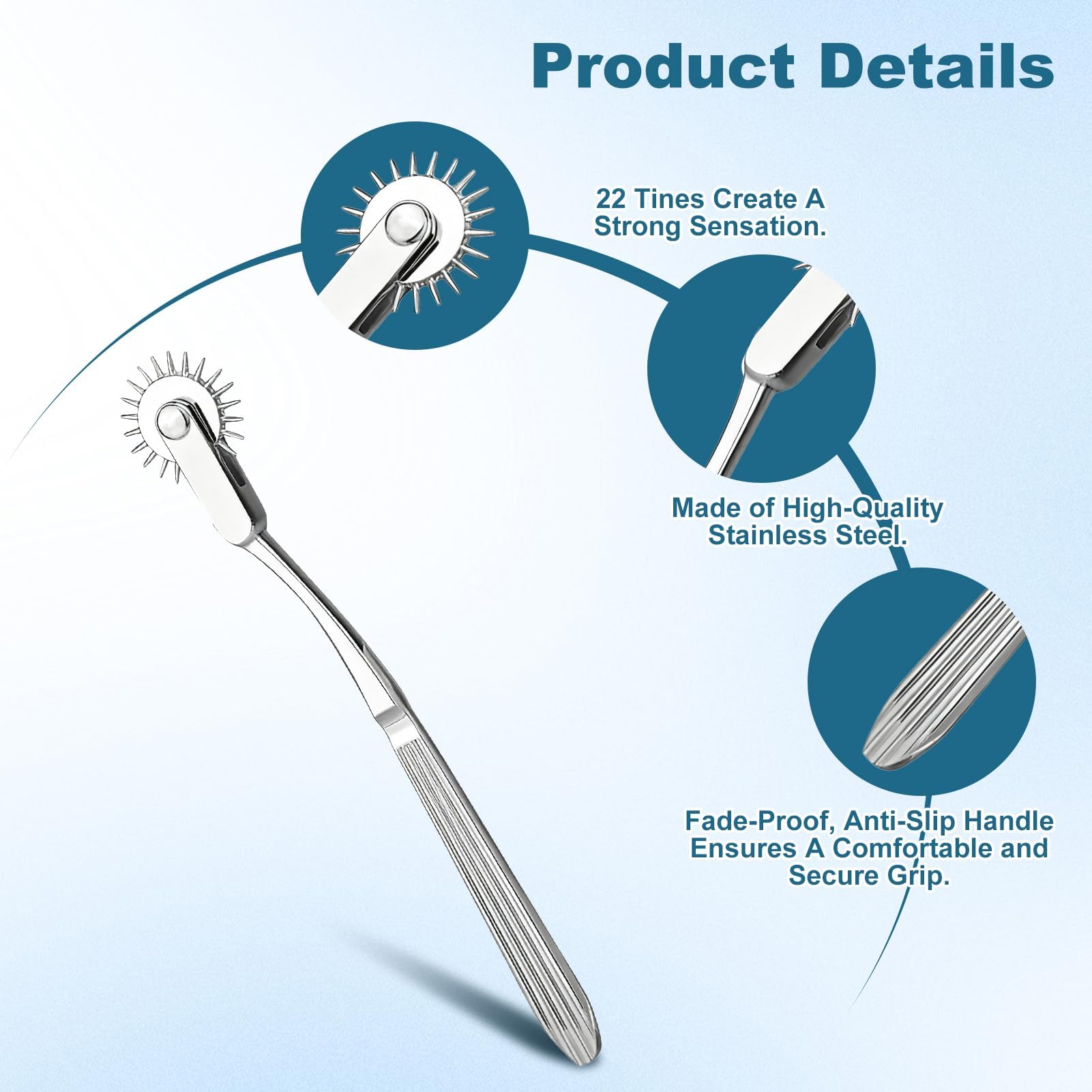 Edelstahl Nervenrad Nadelroller, Nervenrad Nadelrad, Edelstahl Wartenberg Neuro Windrad für den Neurologischen Nervenreaktionstest, Windradrolle zum Testen der Nervenempfindlichkeit