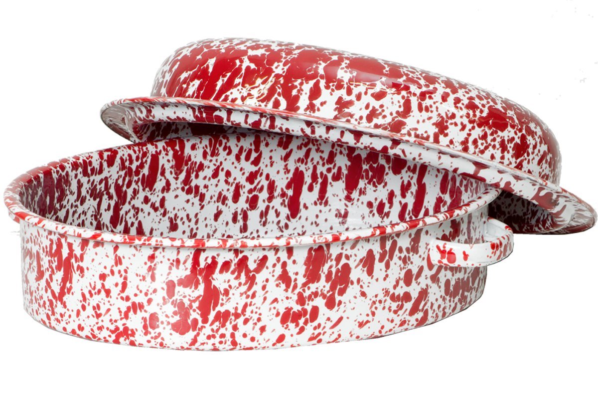 Crow Canyon Enamelware Large Oval Roaster - Red Marble