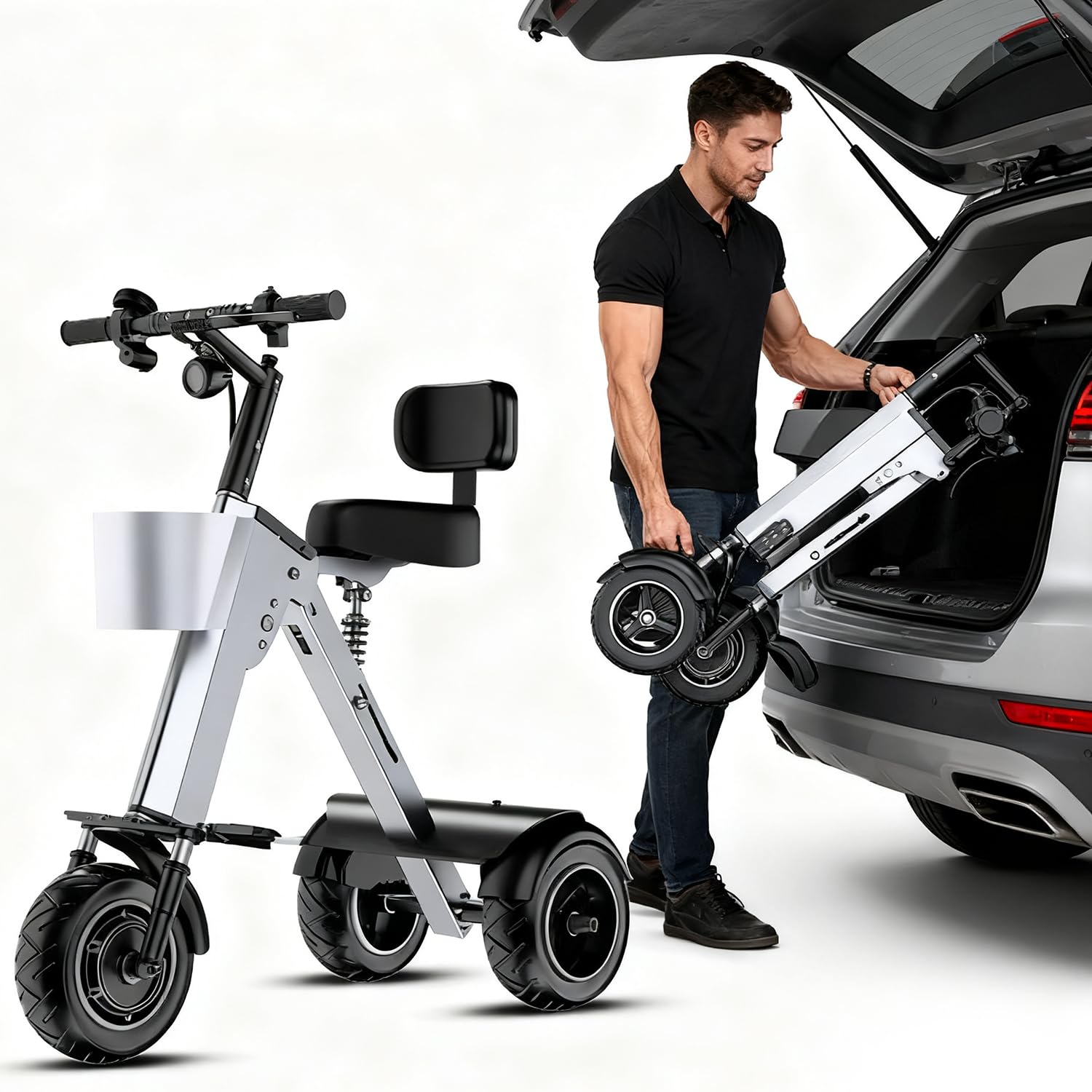 3 Wheel Scooter for Adults,Lightweight and Foldable,with Reverse Gear,36V 10A Battery,450 W Motor,Mobility Scooter for Elderly,10 Inch Tires