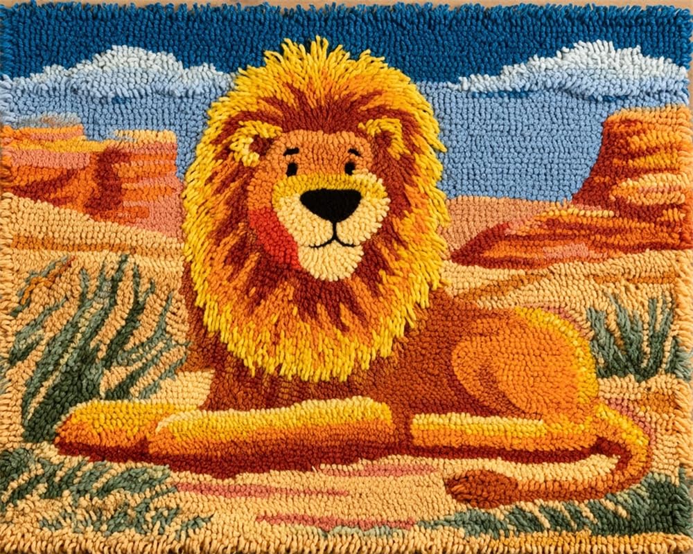 FWRTYCB 3D Latch Hook Rug Kit Lion in the Desert