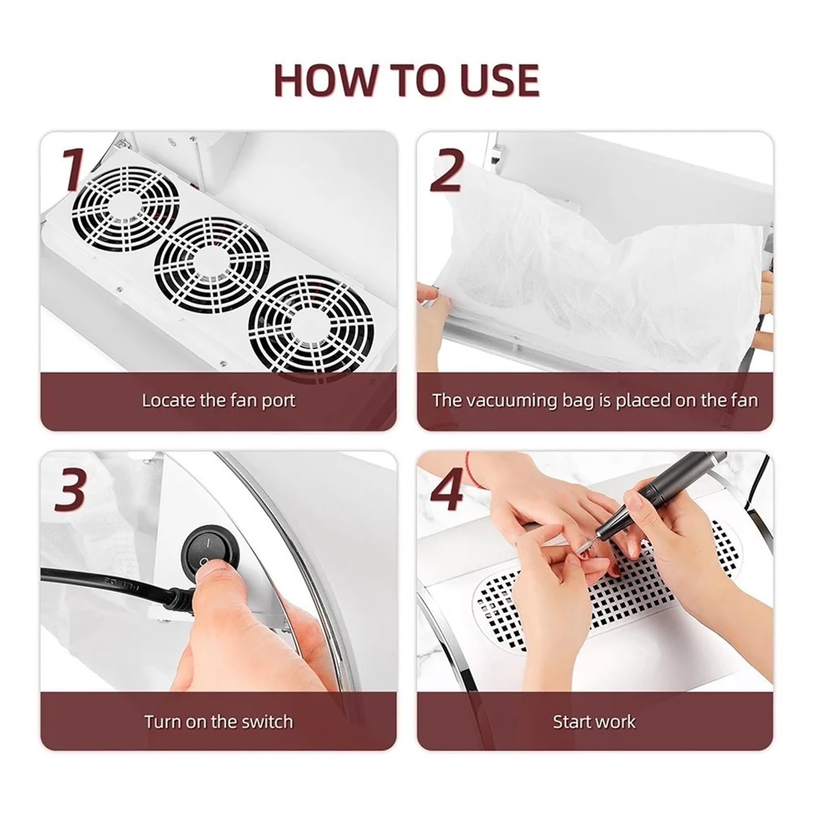 MRKU Aspiradora para manicura silenciosa con Filtro Lavable, 3 Ventiladores y Potente Rendimiento Profesional.