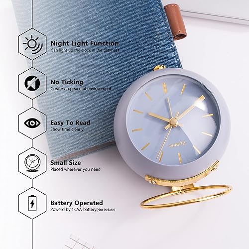 Miniatura 2 de AYRELY Reloj despertador de escritorio a pilas con luz, reloj analógico retro silencioso sin tictac, reloj de mesa ruidoso para mesita de noche,