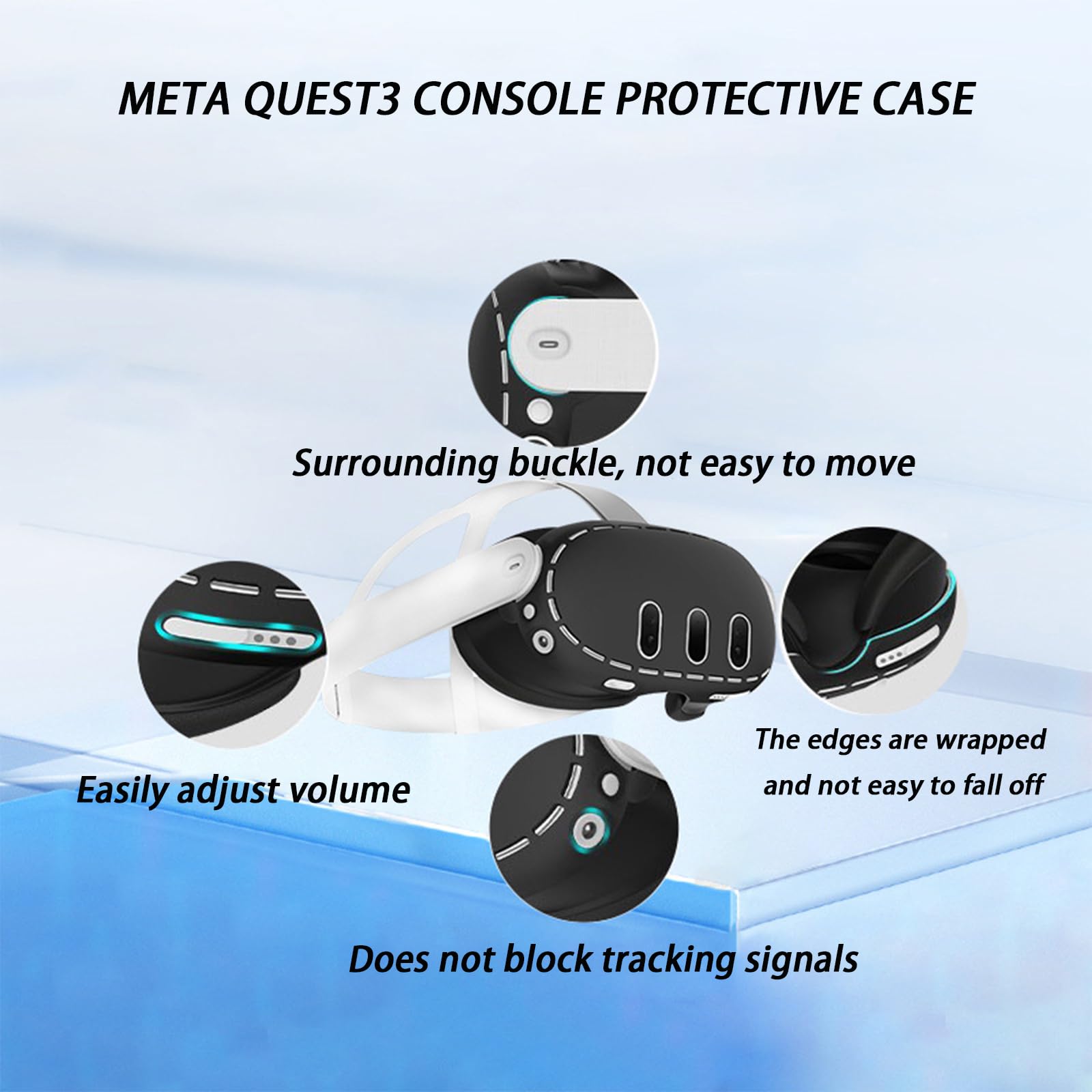Schutzhülle aus Silikon, VR Headset Shell Schutzhülle für Meta Quest 3,Silikon VR Shell Front Face Protector Abdeckung Kompatibel mit Meta Quest 3 Schockproof & umfassender Schutz für VR (schwarz)