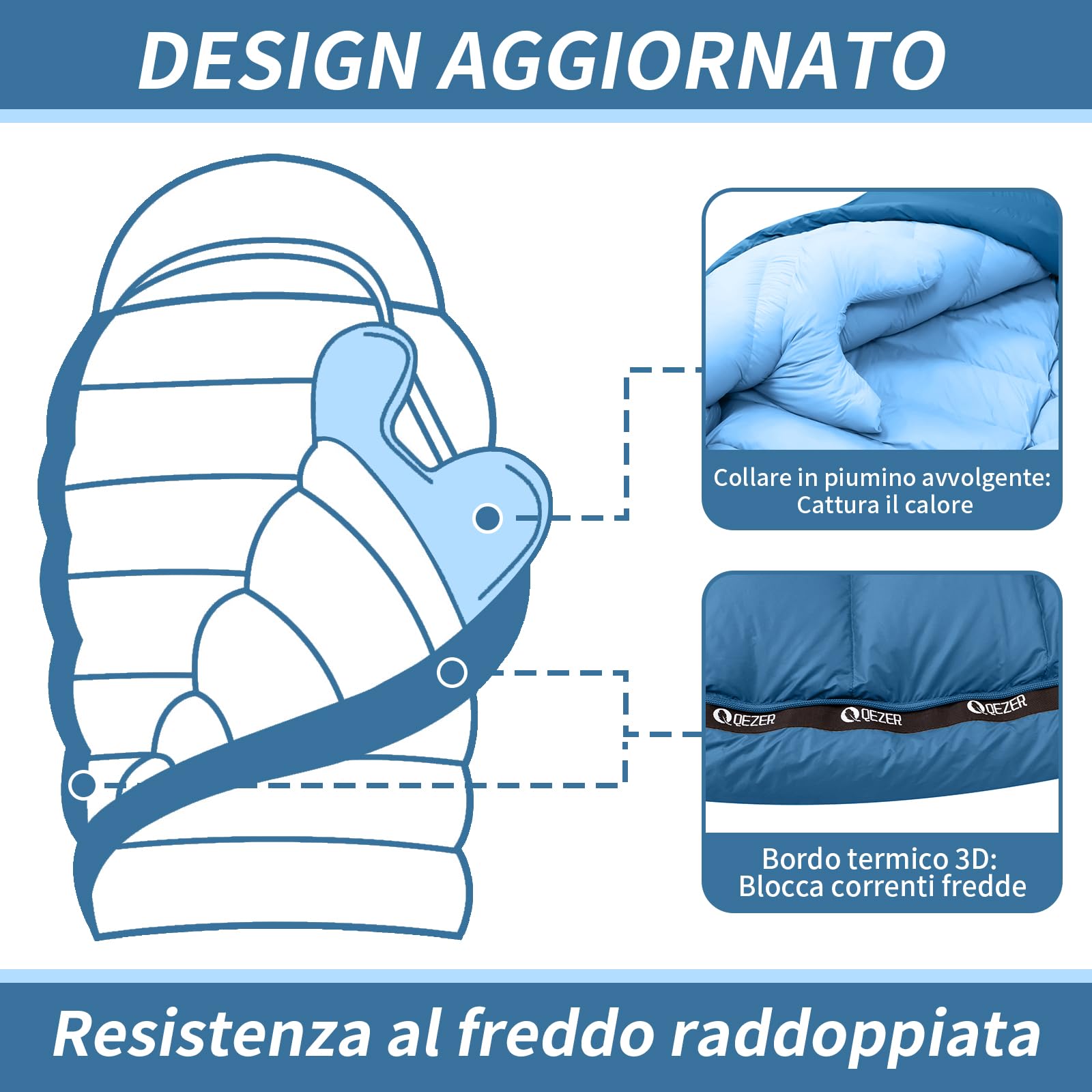 Sacco a pelo invernale per Adulti 0℃ -10℃~ -20℃【820g-2360g】caldo sacco a pelo in piumino per campeggio, escursioni e alpinismo con piumino 650+ FP Premium