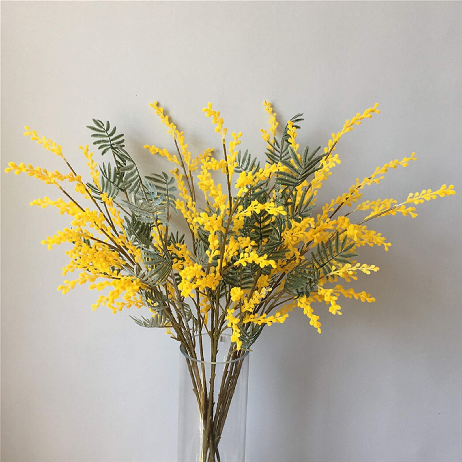 Helder gekleurd Nepbloem Kunstmatige Gele Acacia Bloemen Mimosa Pluche Zijden Bloem Nep Bloemenvaas Set Thuis Bruiloft Feesttafel DIY-decor (Color : Blue Vase flower