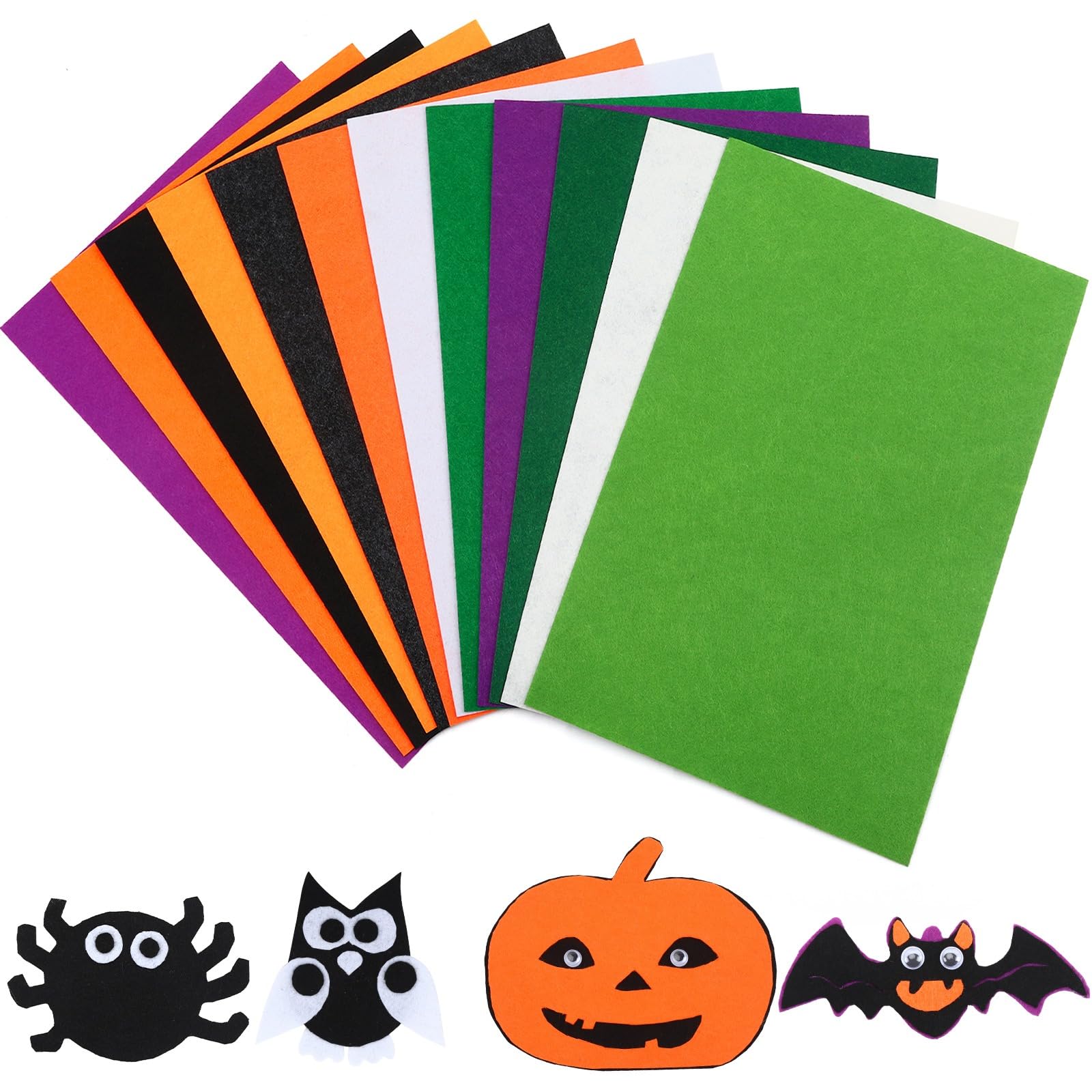SEPGLITTER 60 Sheets Halloween Felt Fabric Sheets 30x20 cm Large Craft Felt Squares for DIY Sewing Orange Purple Black Green White Felt Sheets for Crafting Spooky Autumn Arts and Crafts Supplies