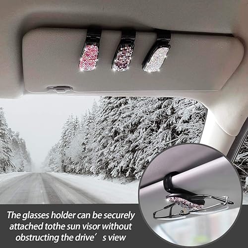 Miniatura 4 de Moly Magnolia 2 soportes para anteojos de sol para visera del sol para coche anteojos de sol con pedrería de cristal a la moda soporte con clip para