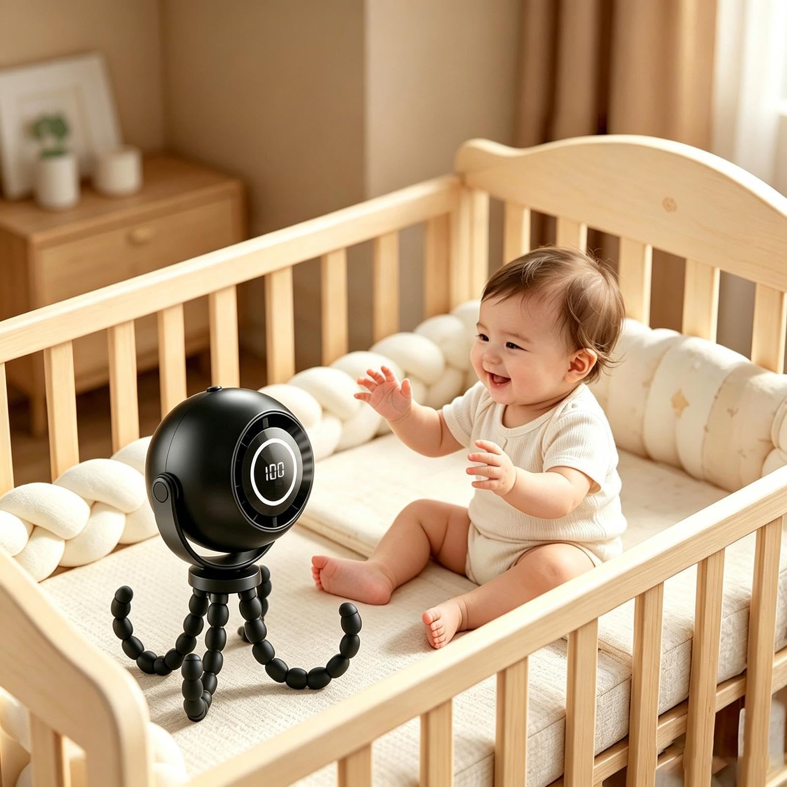 Ventilatore da passeggino Ricaricabile Senza Pale Display LED | Ventilatore Portatile Mini Alimentato a Batteria per Lettino Camera Da Camera Bambini Casa Viaggio Esterno Spiaggia