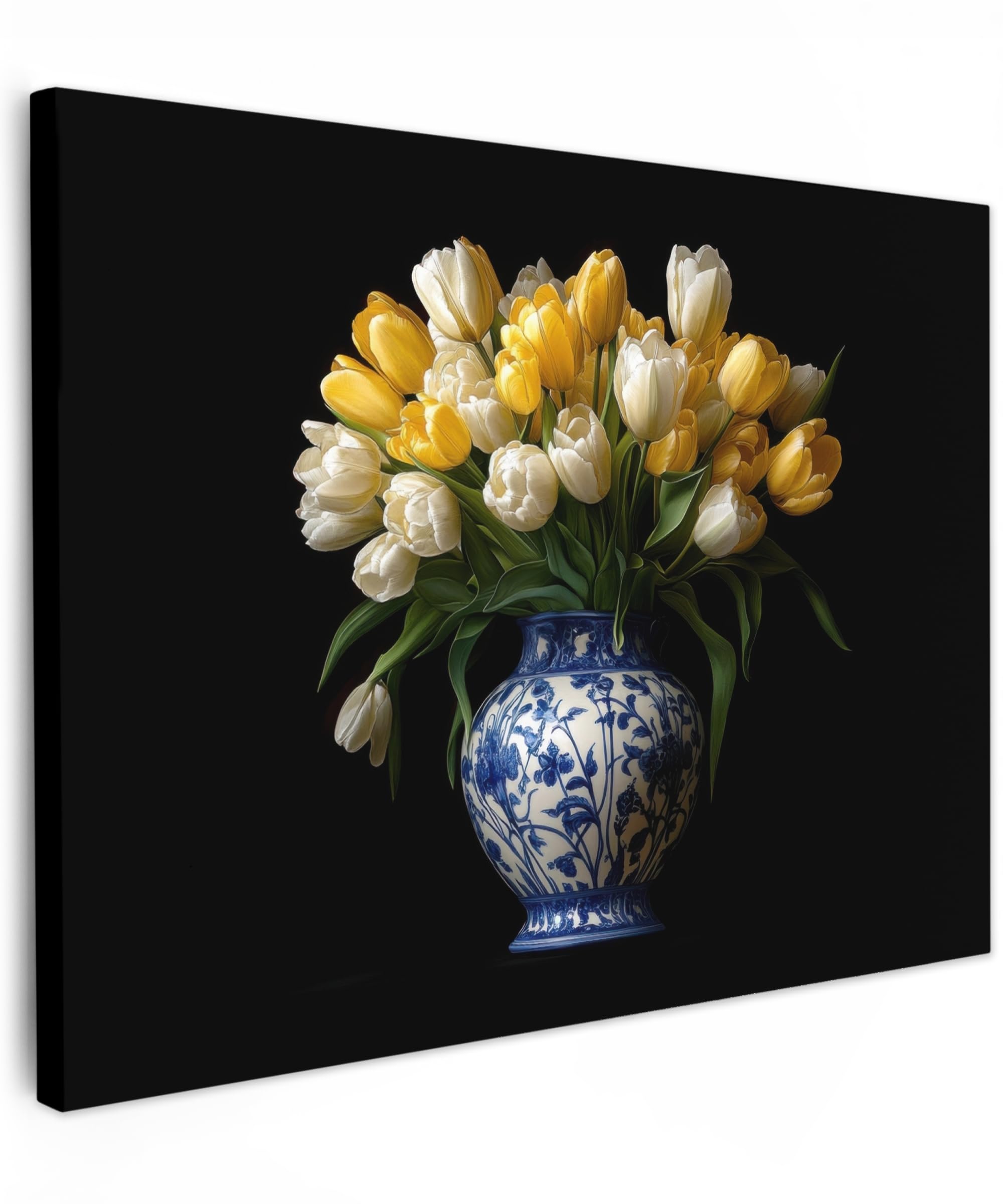 MuchoWow© Canvas Wall Art 28"x20" / 70x50 cm Home Decor Paintings for Living Room Decorations Gifts Hallway Yellow - Tulips - Vase - Flowers
