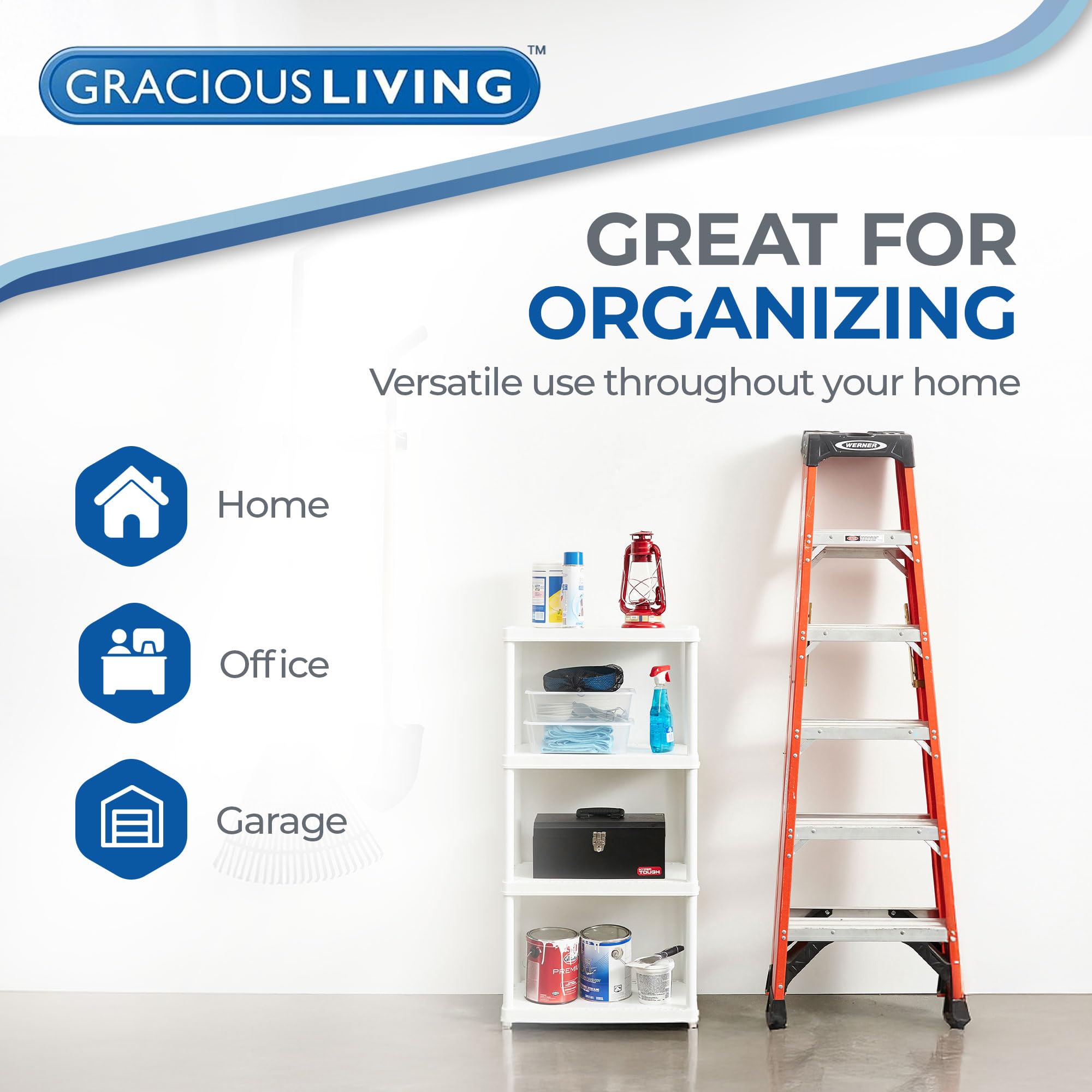 Gracious Living Estantería sólida de fácil montaje, color blanco (paquete de 4)