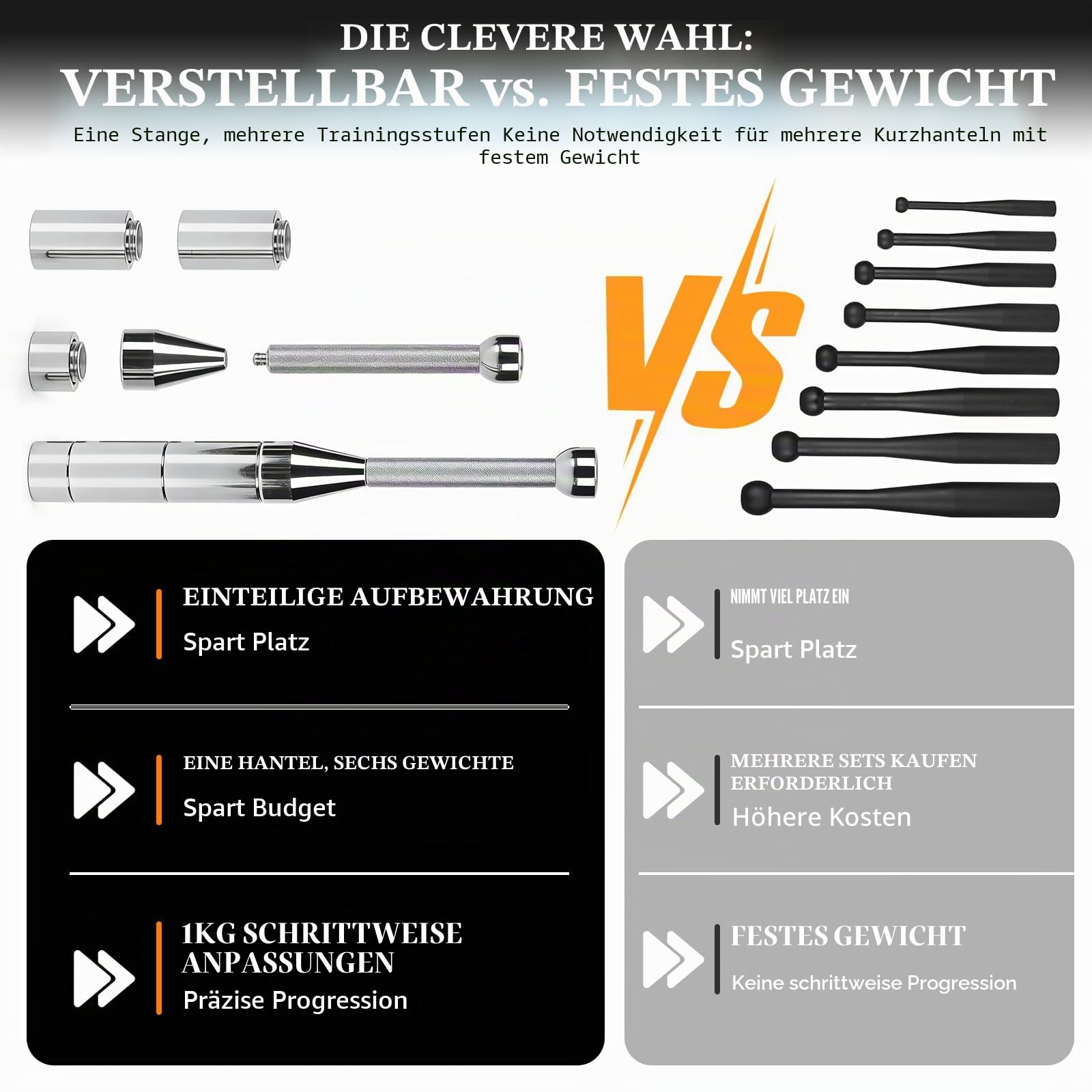 Verstellbare Macebell 3-8kg, 6-in-1 Clubbell für Krafttraining | Verstellbare Indian Clubbell aus Stahl mit 6 Gewichtsstufen, rutschfestem Griff für Schulter-, Core- und Ganzkörpertraining